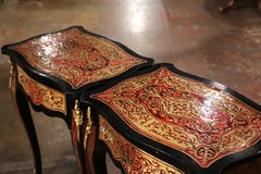 Pair of Mid-Century Louis XV Boulle Style Blackened and Brass Inlay Side Tables