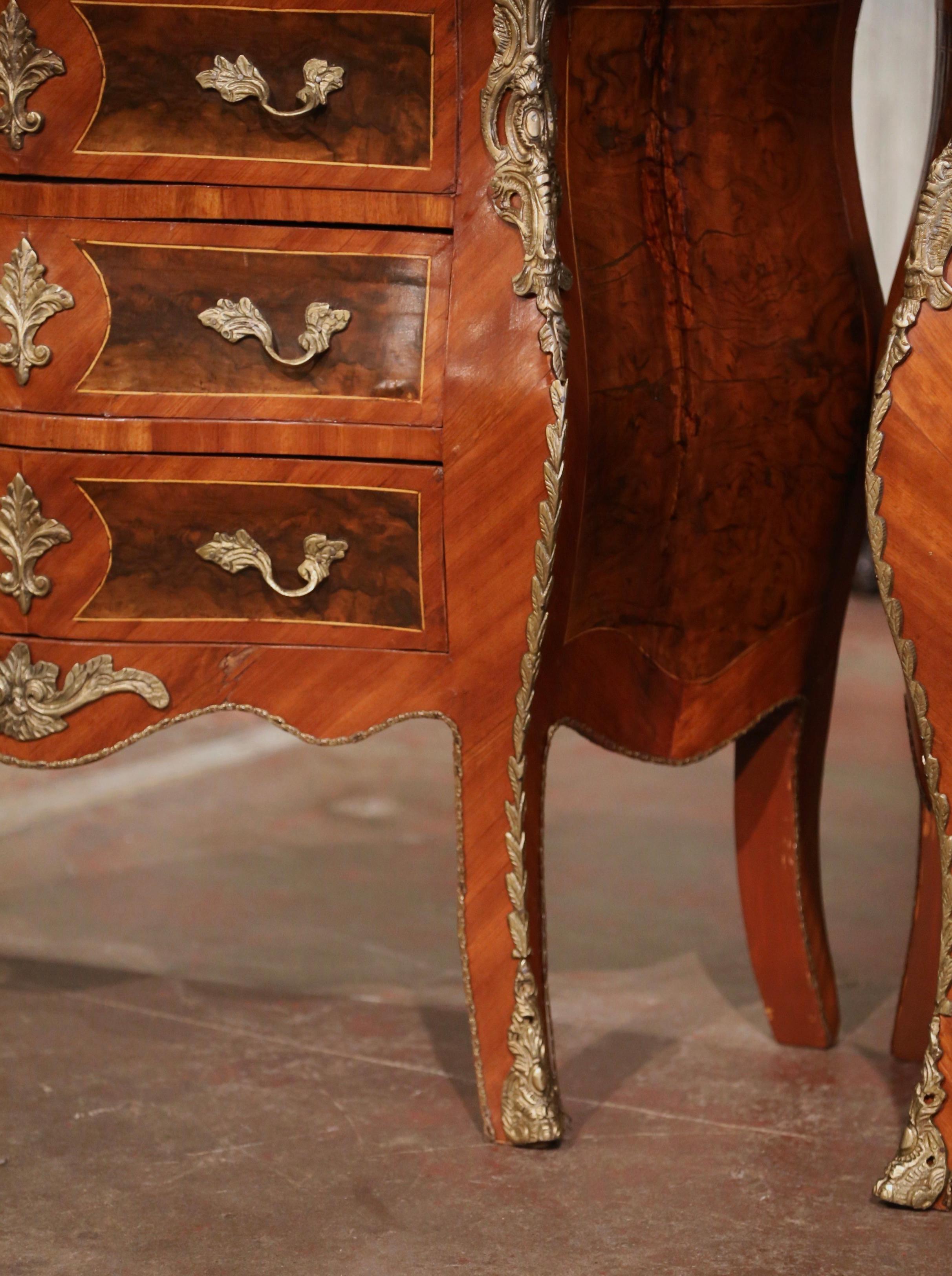 Pair of Mid-Century Louis XV Marble Top Carved Walnut Commodes Chests of Drawers For Sale 5
