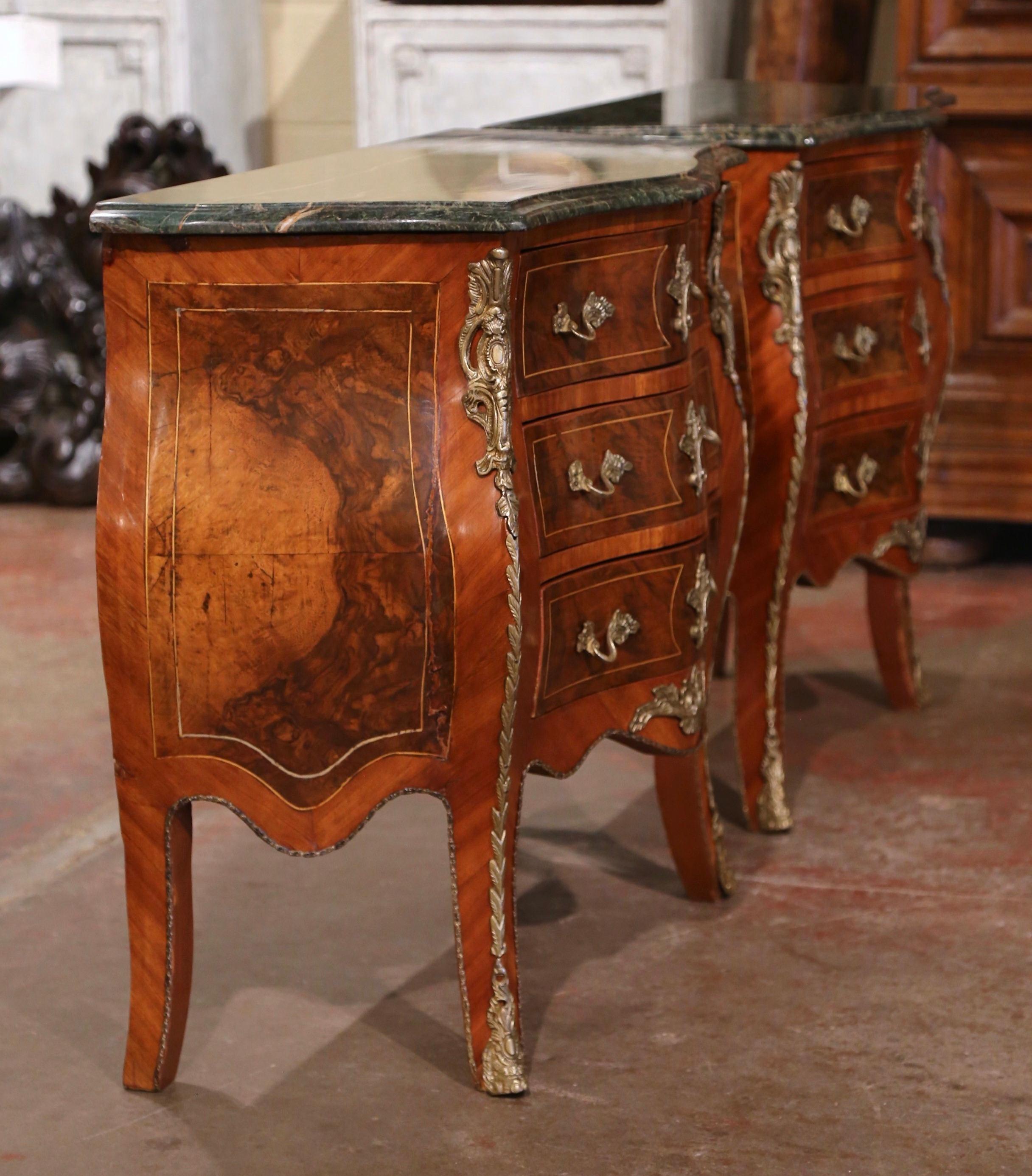 Pair of Mid-Century Louis XV Marble Top Carved Walnut Commodes Chests of Drawers 6
