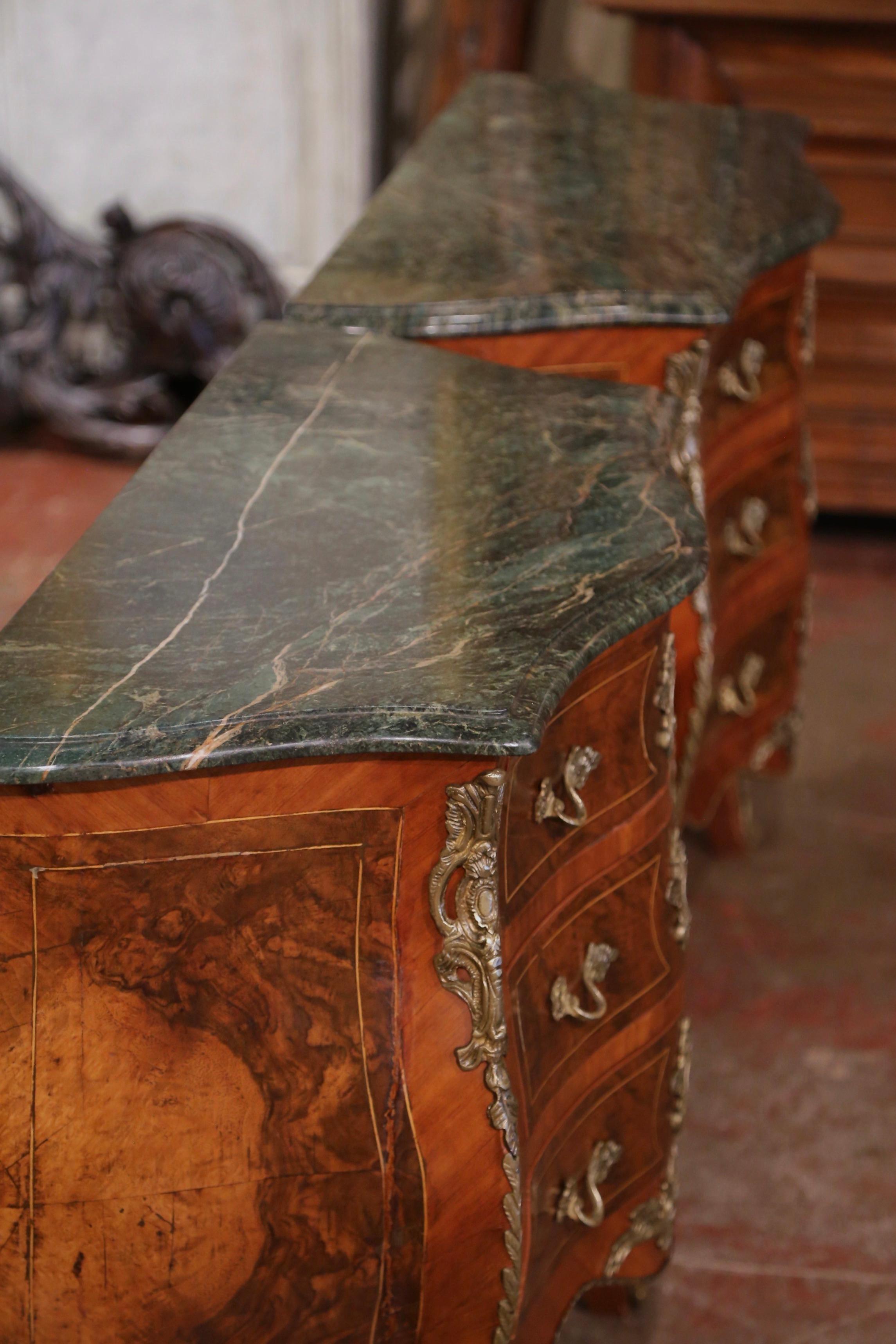 Pair of Mid-Century Louis XV Marble Top Carved Walnut Commodes Chests of Drawers 7