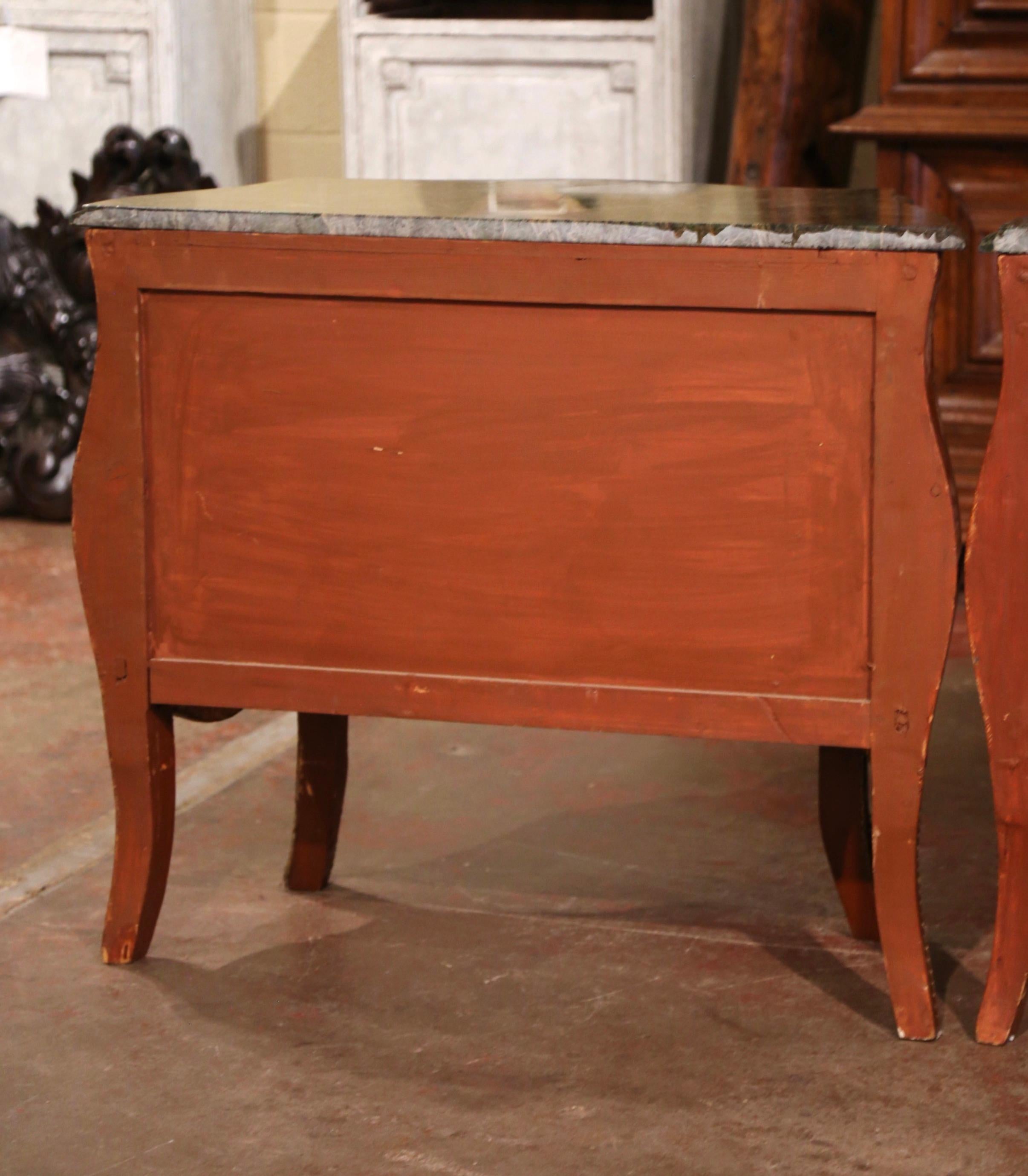 Pair of Mid-Century Louis XV Marble Top Carved Walnut Commodes Chests of Drawers 8