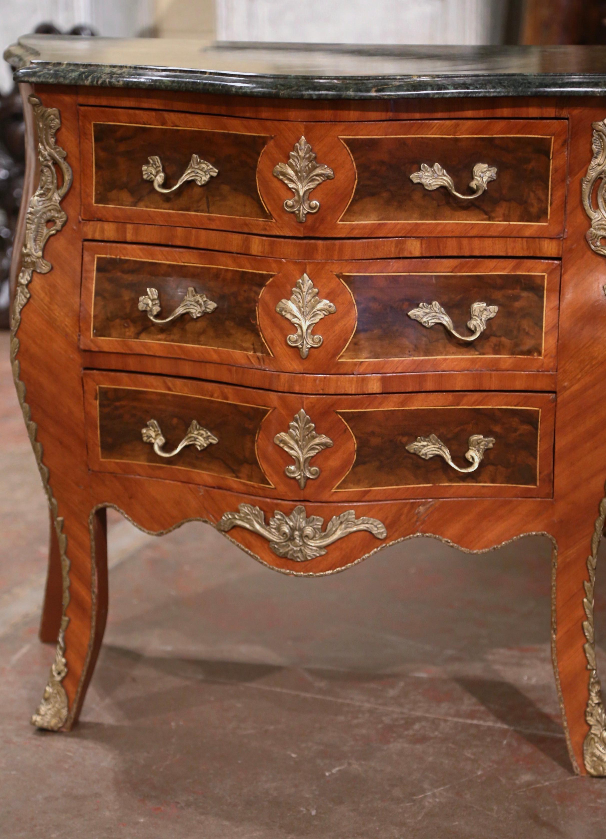 Pair of Mid-Century Louis XV Marble Top Carved Walnut Commodes Chests of Drawers For Sale 2