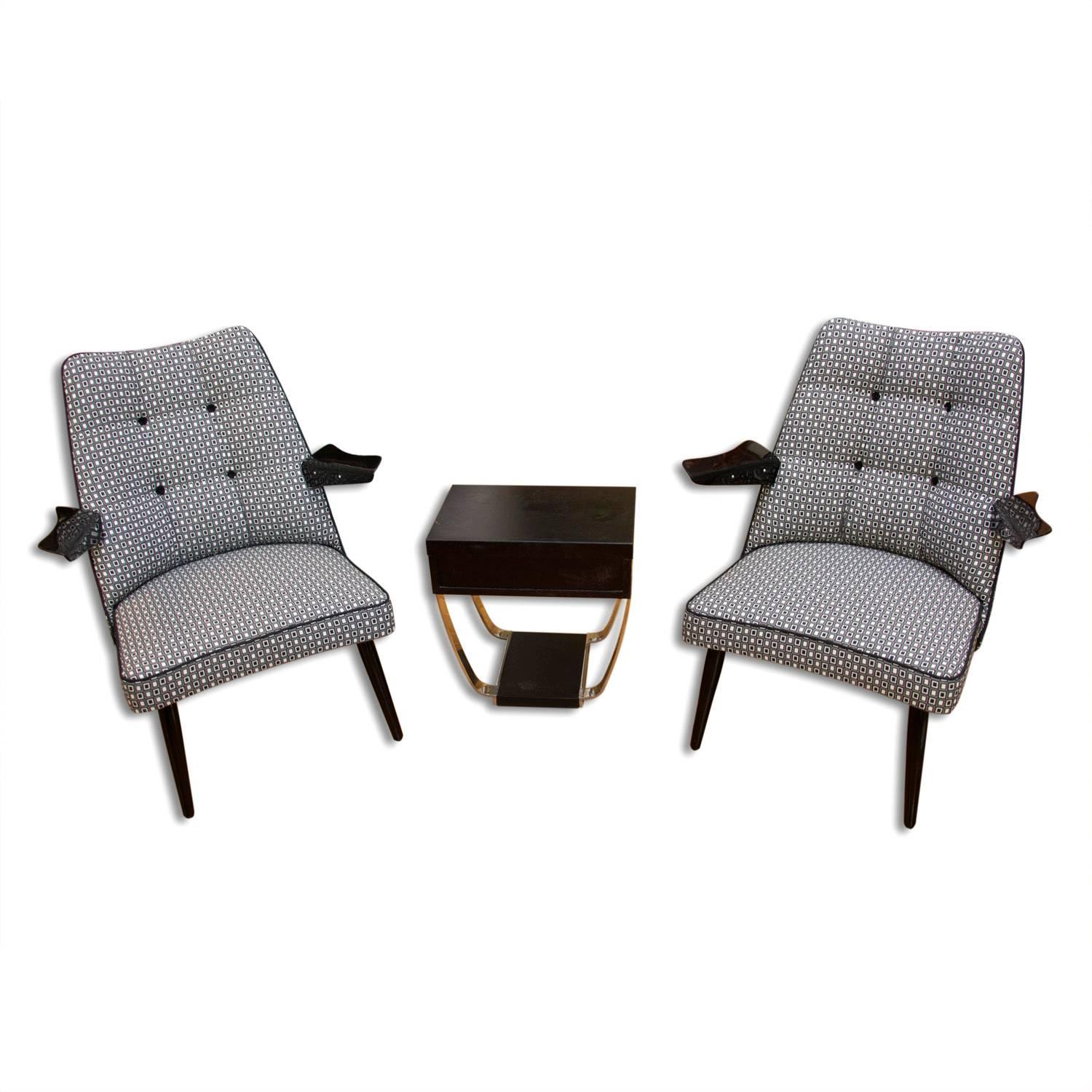 Mid-Century Modern Pair of Midcentury Lounge Armchairs, Central Europe, 1960s