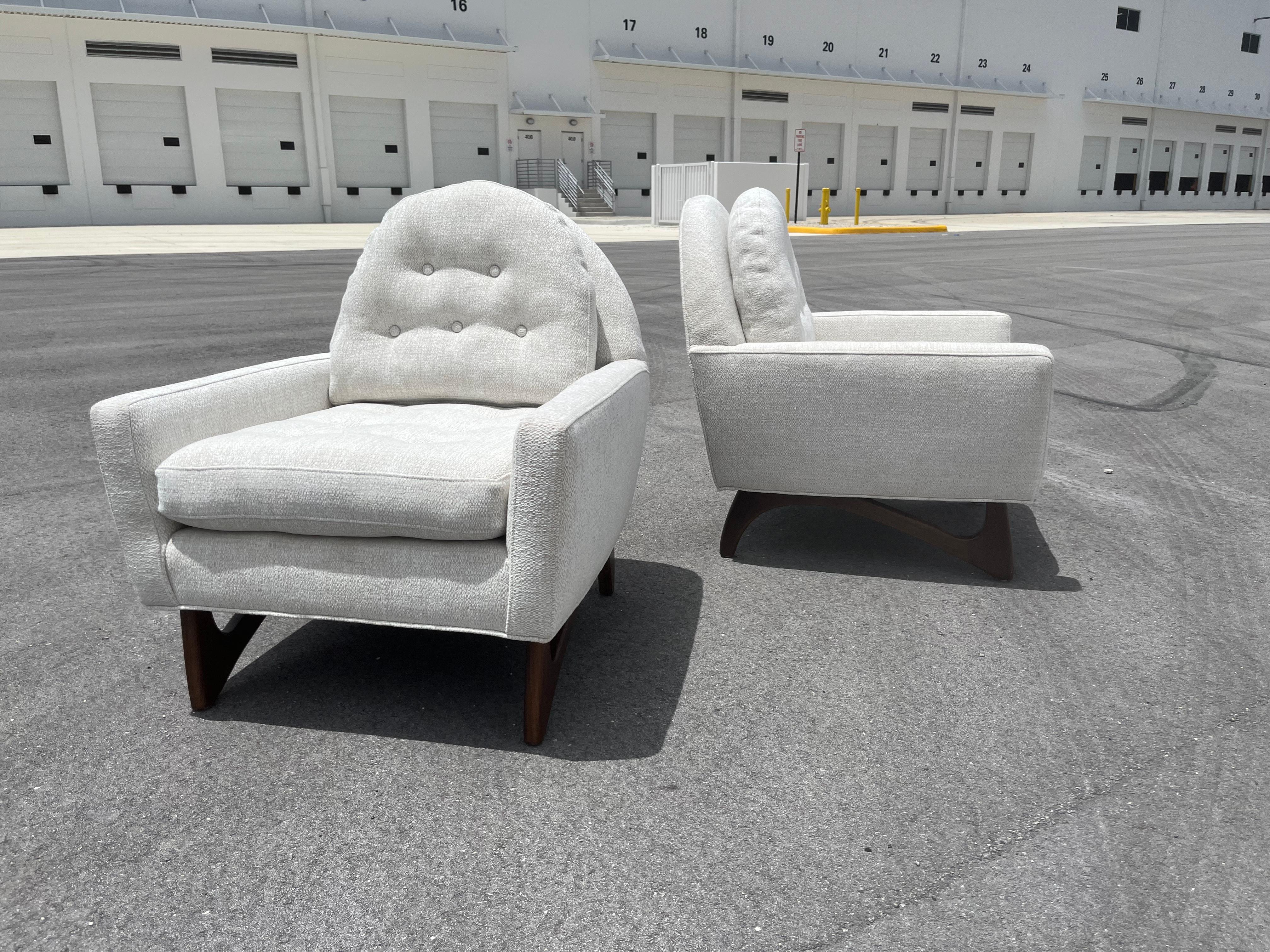 American Pair of Mid Century Lounge Chairs Attributed to Adrian Pearsall, Fabric, Walnut For Sale