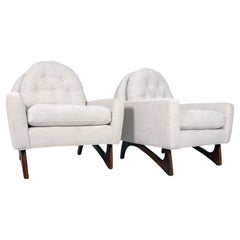 Pair of Mid Century Lounge Chairs Attributed to Adrian Pearsall, Fabric, Walnut