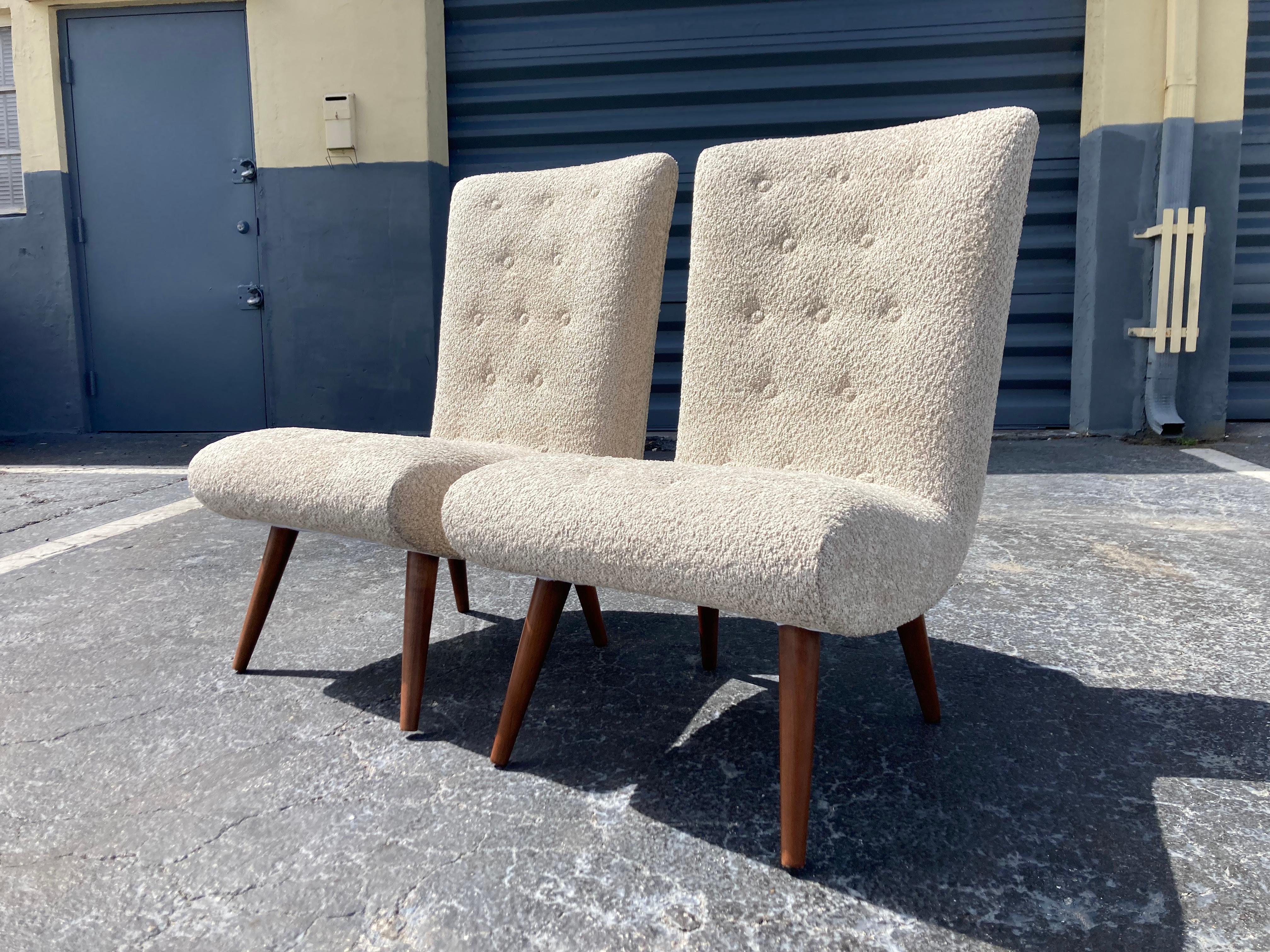 Pair of Midcentury Lounge Chairs, Bouclé Fabric 2