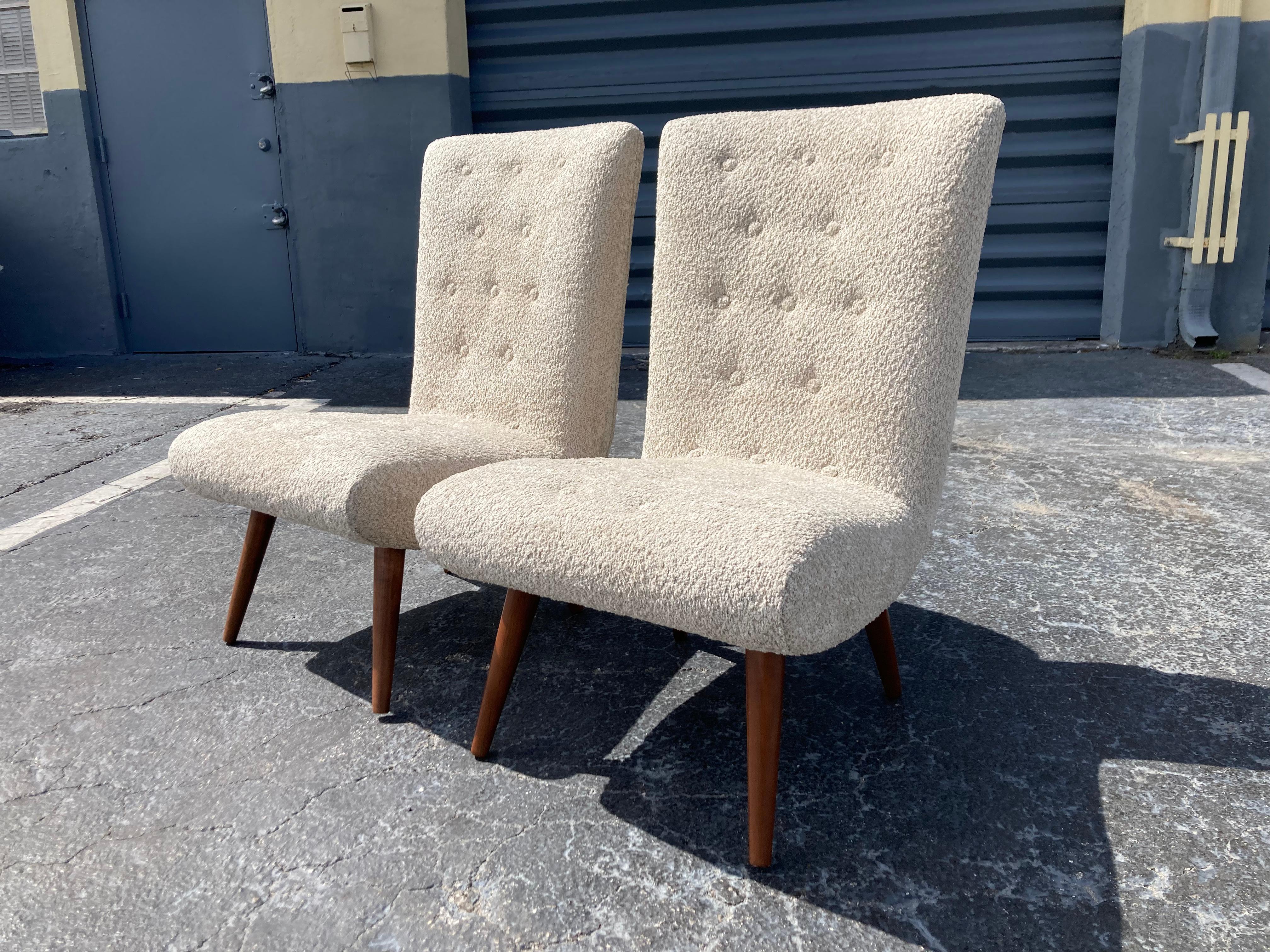 Mid-Century Modern Pair of Midcentury Lounge Chairs, Bouclé Fabric