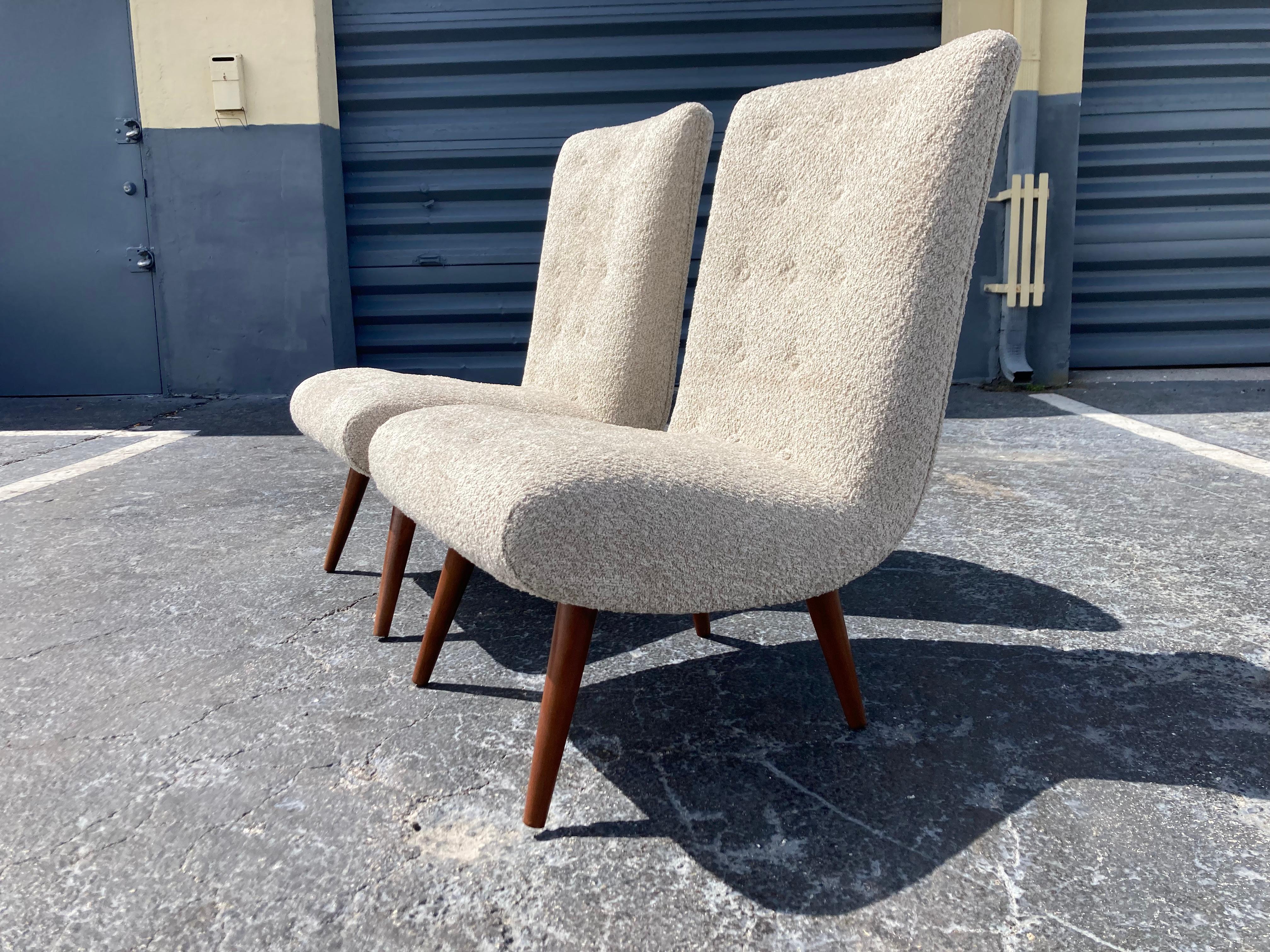 American Pair of Midcentury Lounge Chairs, Bouclé Fabric