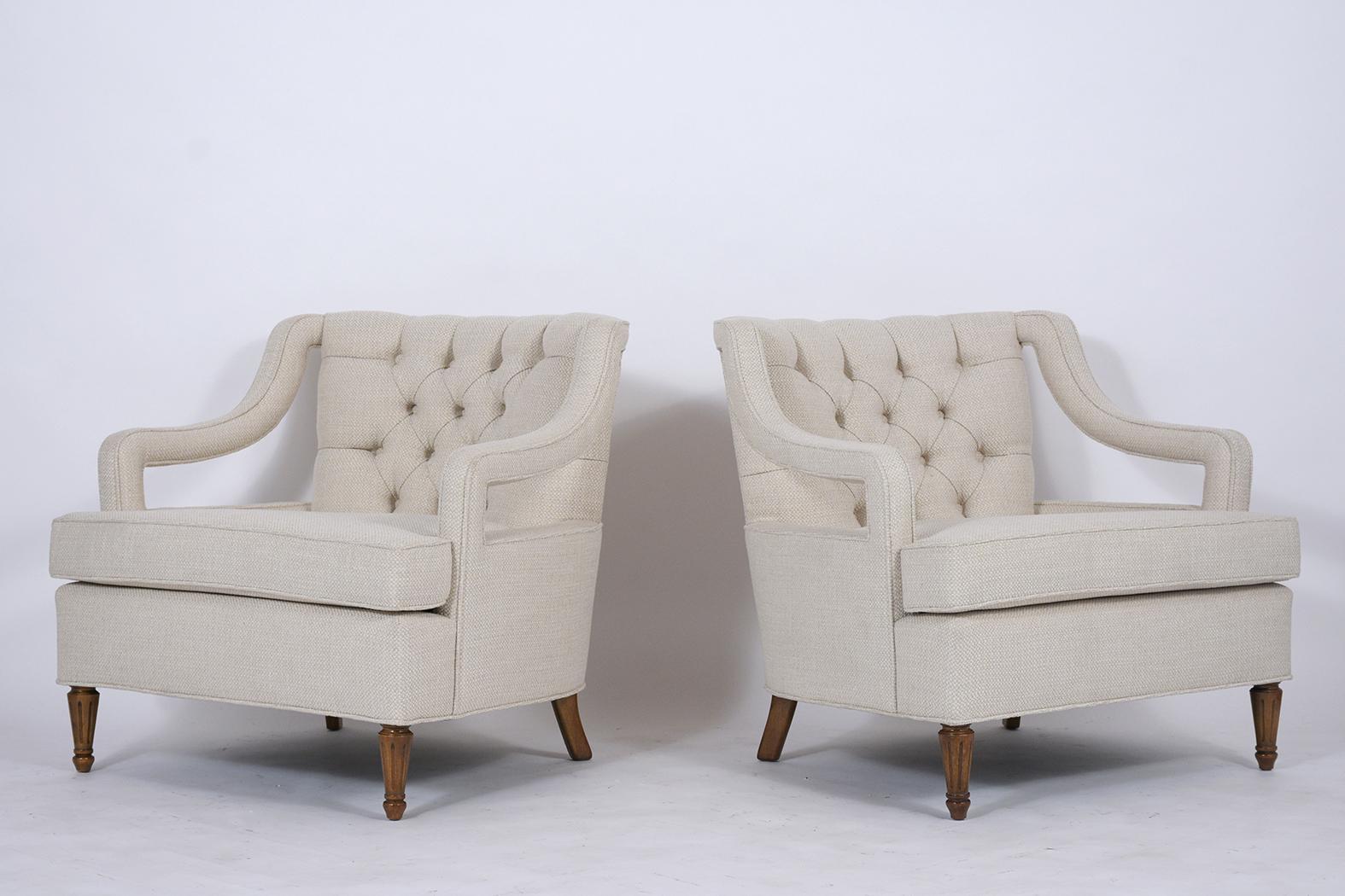 Carved Pair of Mid-Century Modern Lounge Chairs