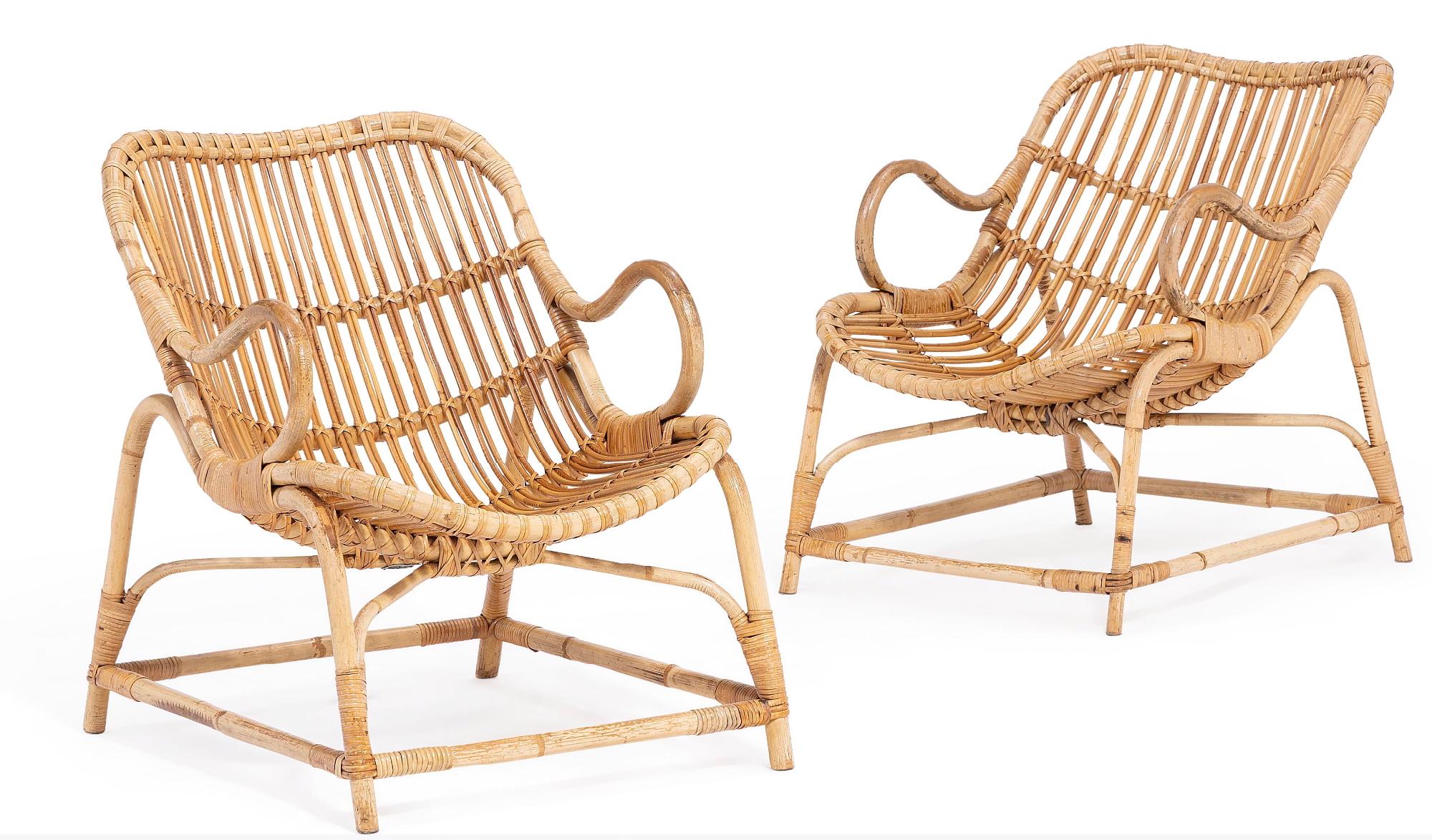 Danois Paire de chaises longues en bambou du milieu du siècle par Flemming Lassen, années 1940 en vente