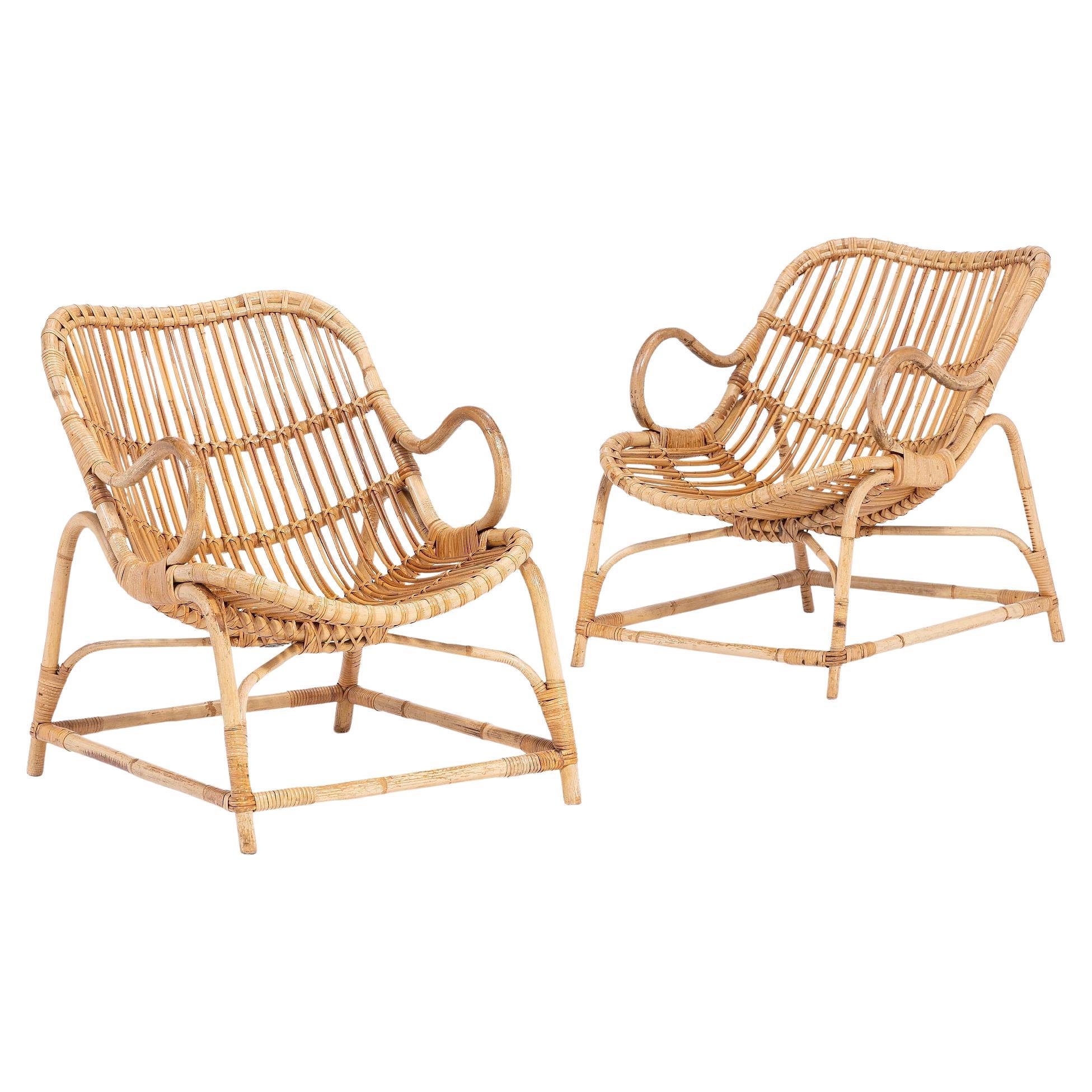 Paire de chaises longues en bambou du milieu du siècle par Flemming Lassen, années 1940 en vente