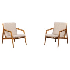 Pair of Mid-Century Lounge Chairs in French Ash with New Teddy Upholstery, 1960s