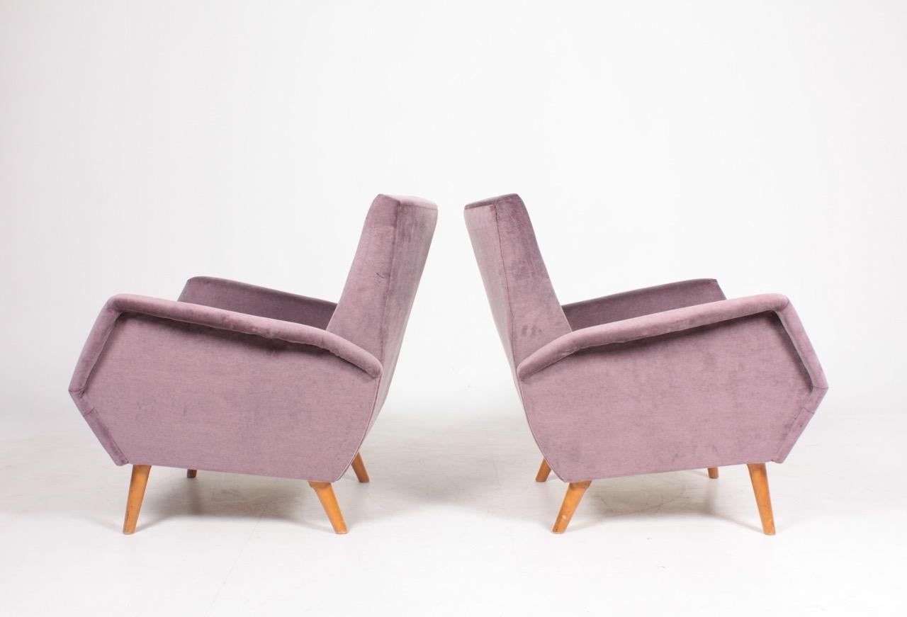 Pair of Midcentury Lounge Chairs in French Velvet by Gio Ponti, 1950s (Moderne der Mitte des Jahrhunderts)