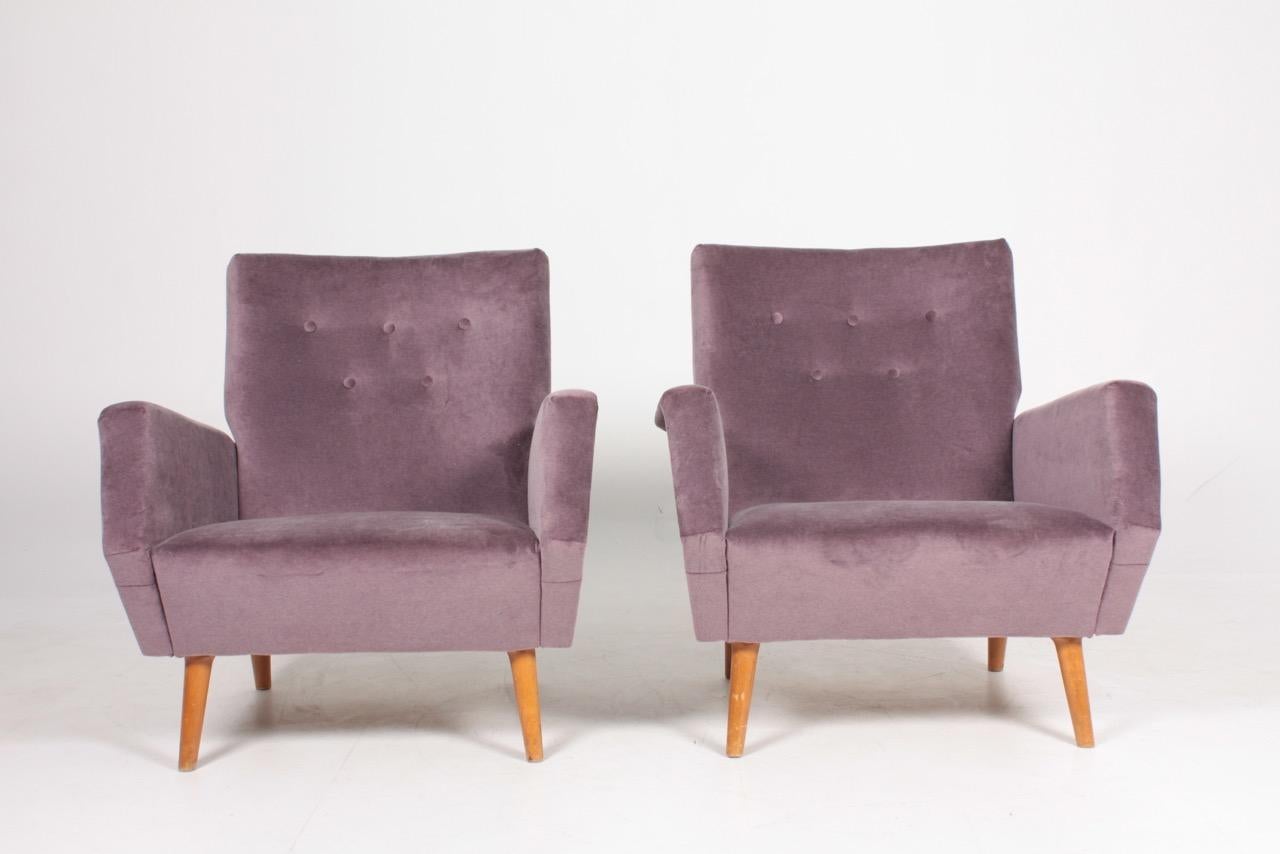 Pair of Midcentury Lounge Chairs in French Velvet by Gio Ponti, 1950s (Stoff)