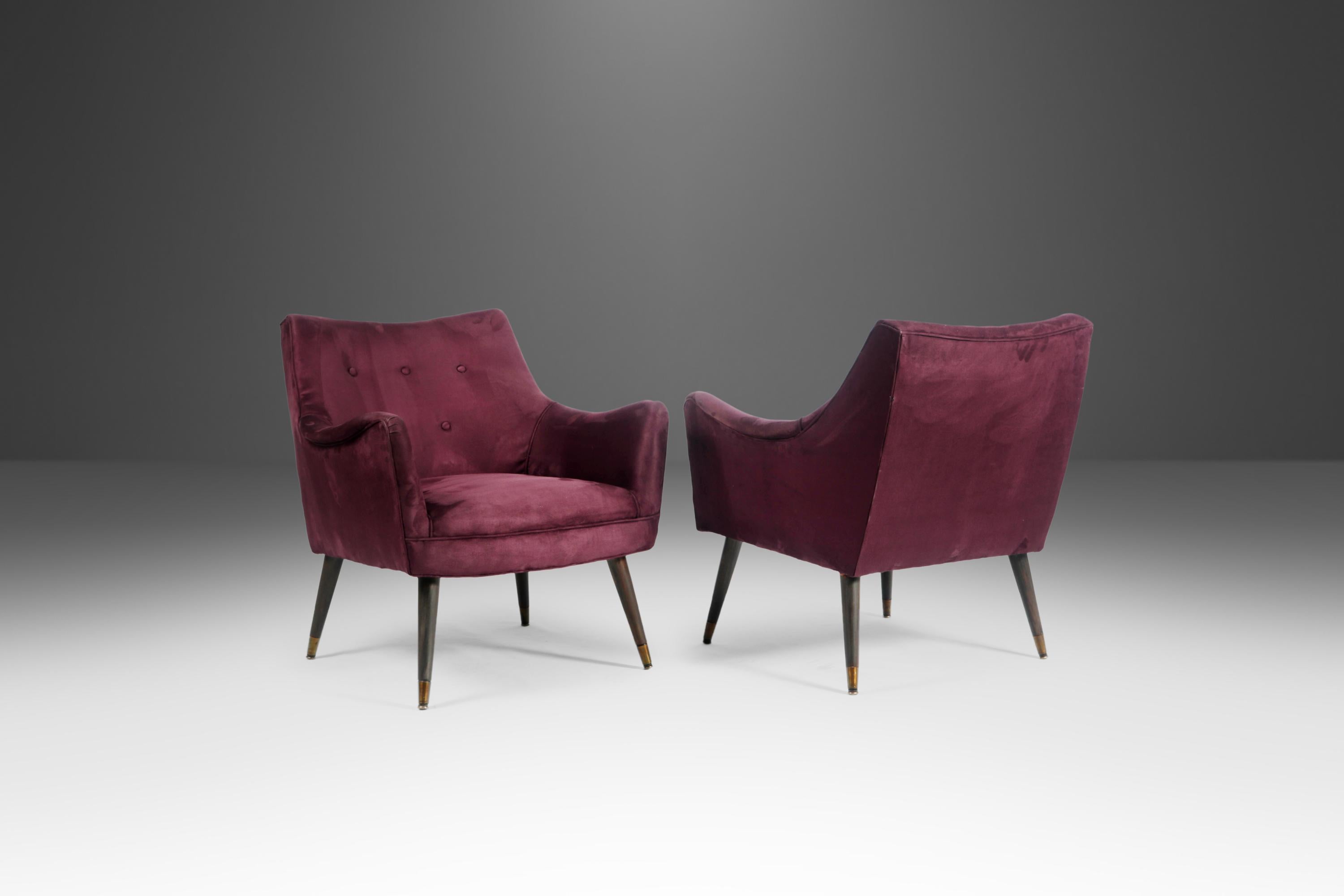 Mid-20th Century Pair of Mid Century Lounge Chairs in Original Purple Fabric After Paul McCobb For Sale