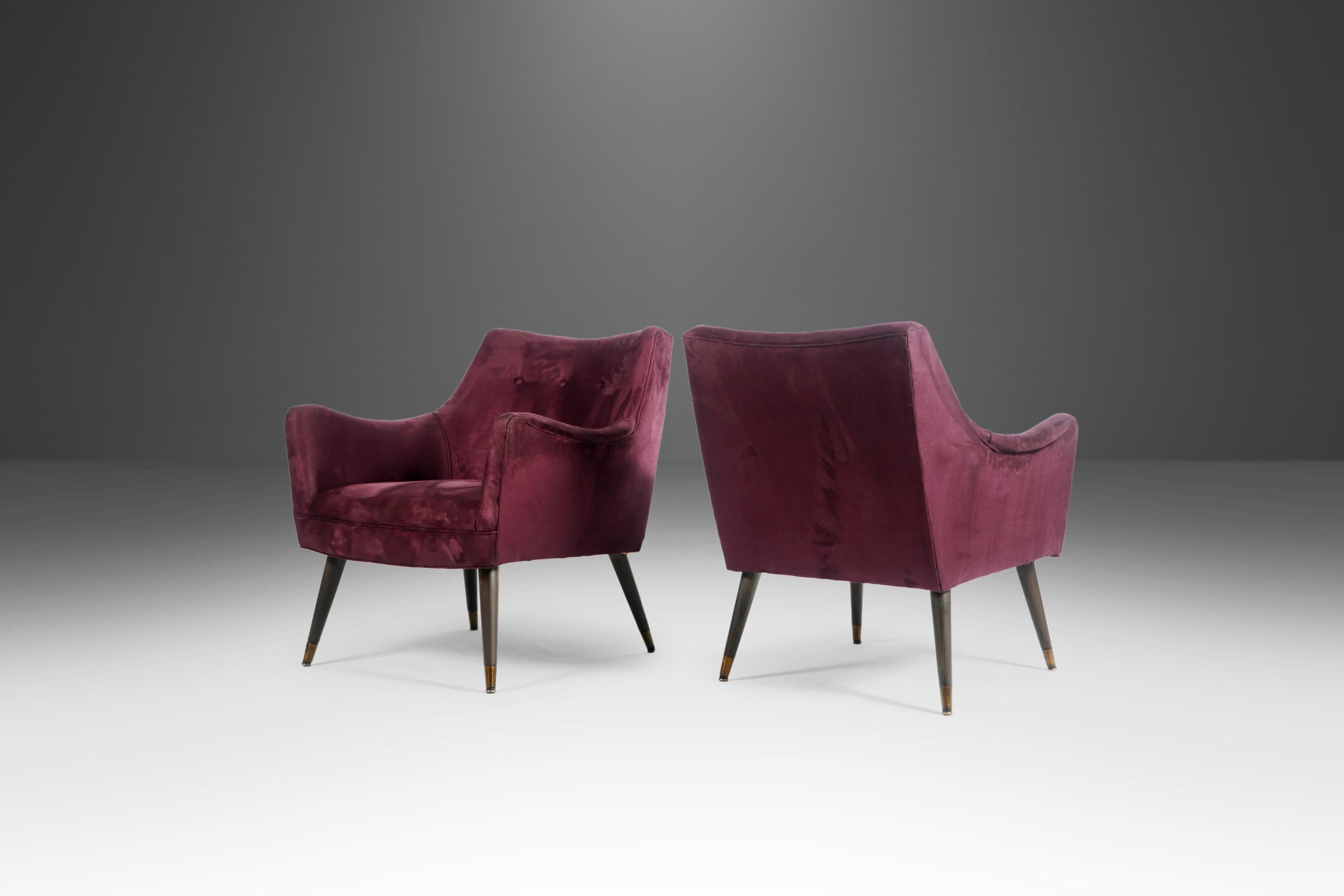 Pair of Mid Century Lounge Chairs in Original Purple Fabric After Paul McCobb For Sale 2