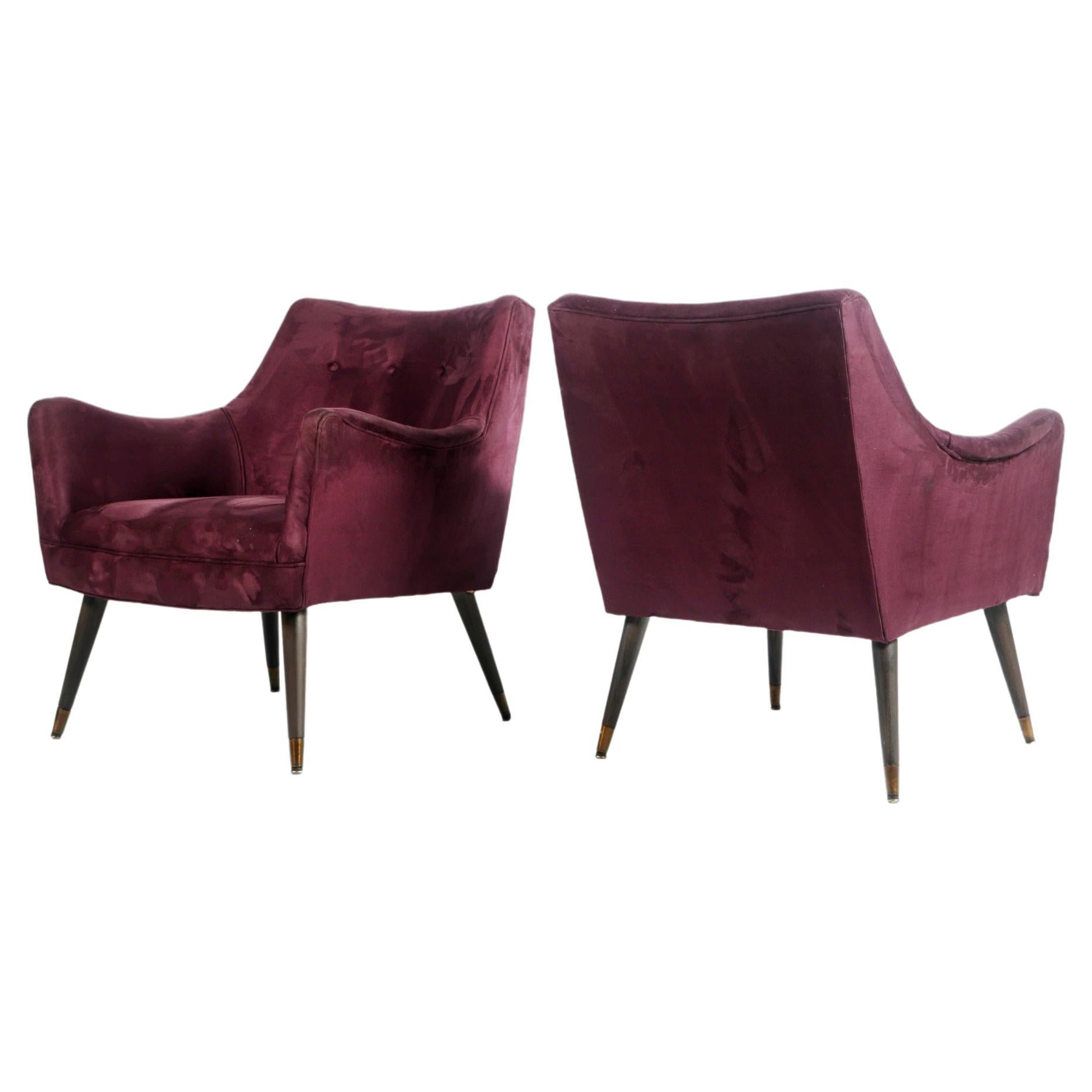Paire de fauteuils de salon du milieu du siècle en tissu violet d'origine d'après Paul McCobb