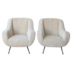 Pair of Mid Century Lounge Chairs in Sheepskin, Italy, 1950s