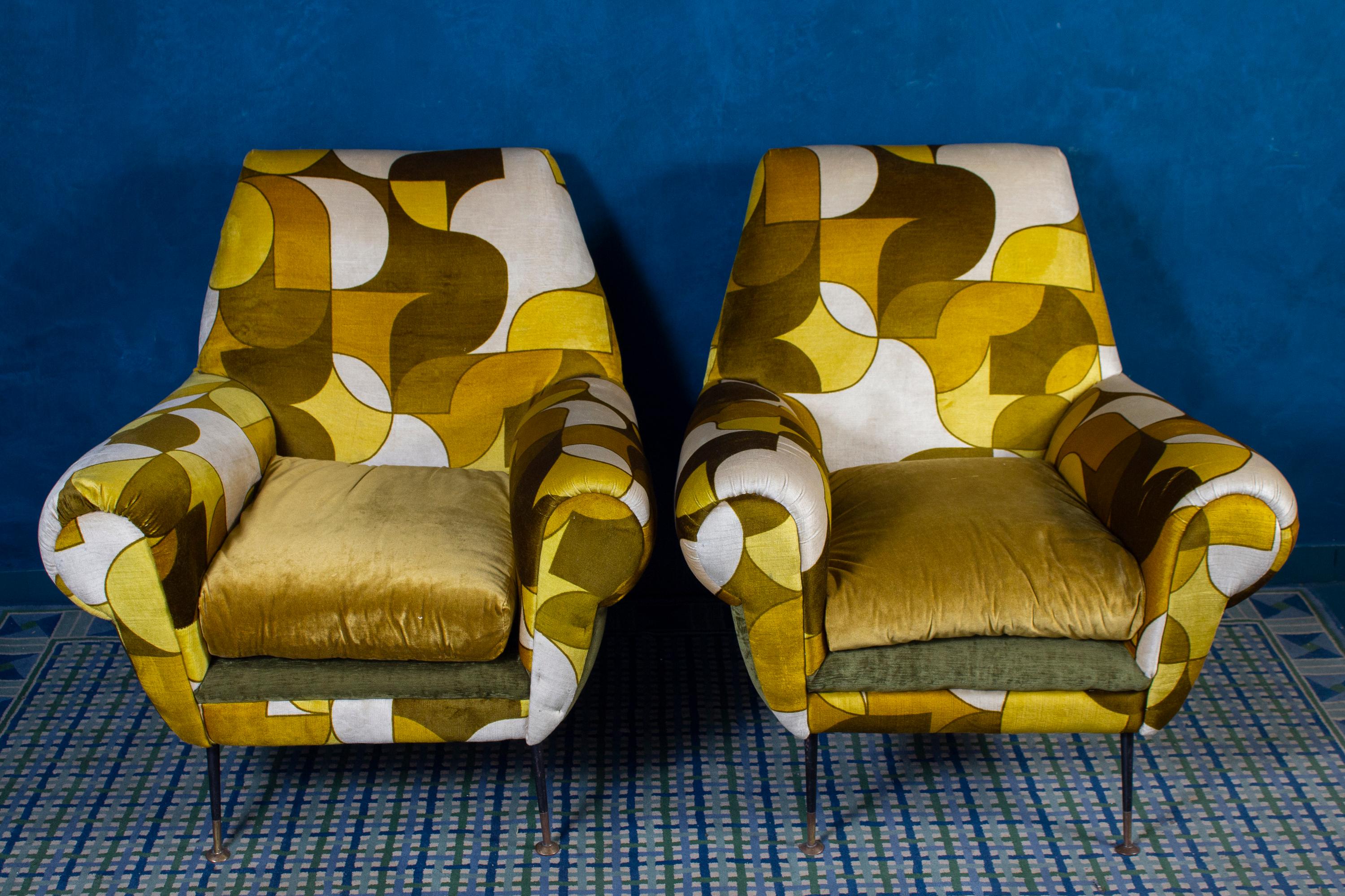 Mid-20th Century Pair of Mid-Century Lounge Chairs or Armchairs by Gigi Radice Italy 1950' For Sale
