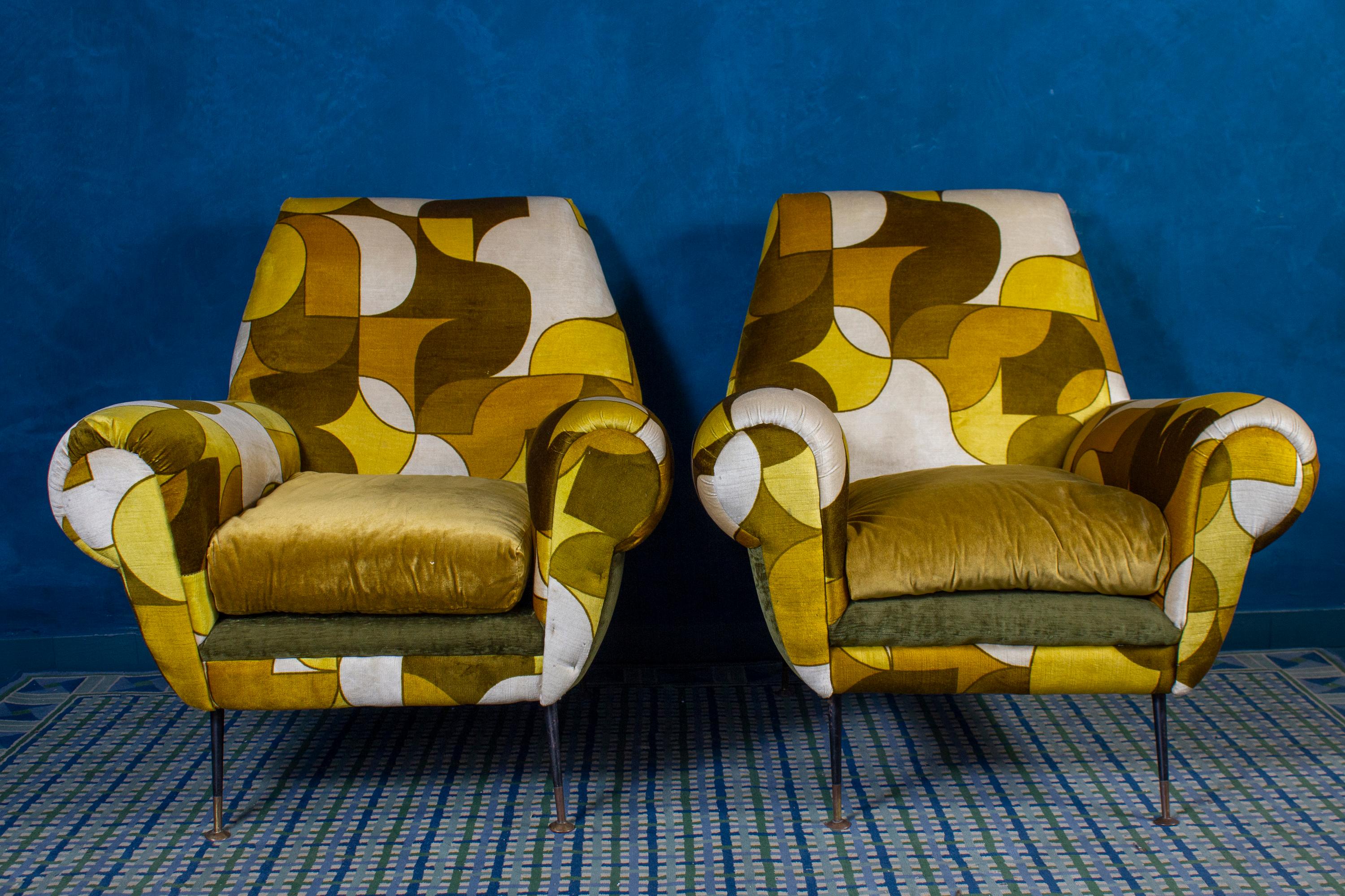Pair of Mid-Century Lounge Chairs or Armchairs by Gigi Radice Italy 1950' For Sale 1