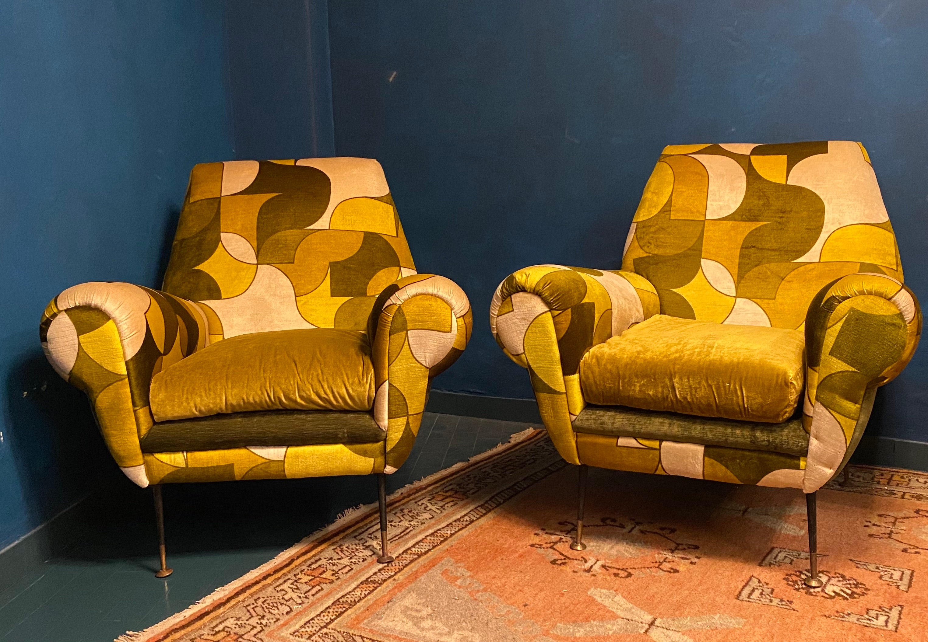 Pair of Mid-Century Lounge Chairs or Armchairs by Gigi Radice Italy 1950' For Sale 2