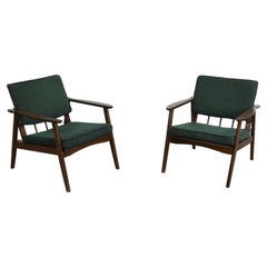 Retro Pair of Mid-Century Lounge Chairs Walnut Open Arm Lounge Chairs