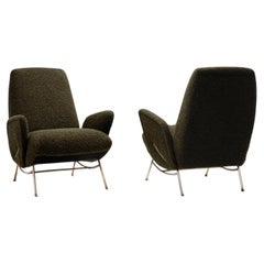 Pair of Mid-Century Lounge Chairs with Metal Legs by Nino Zoncada, Italy 1950s