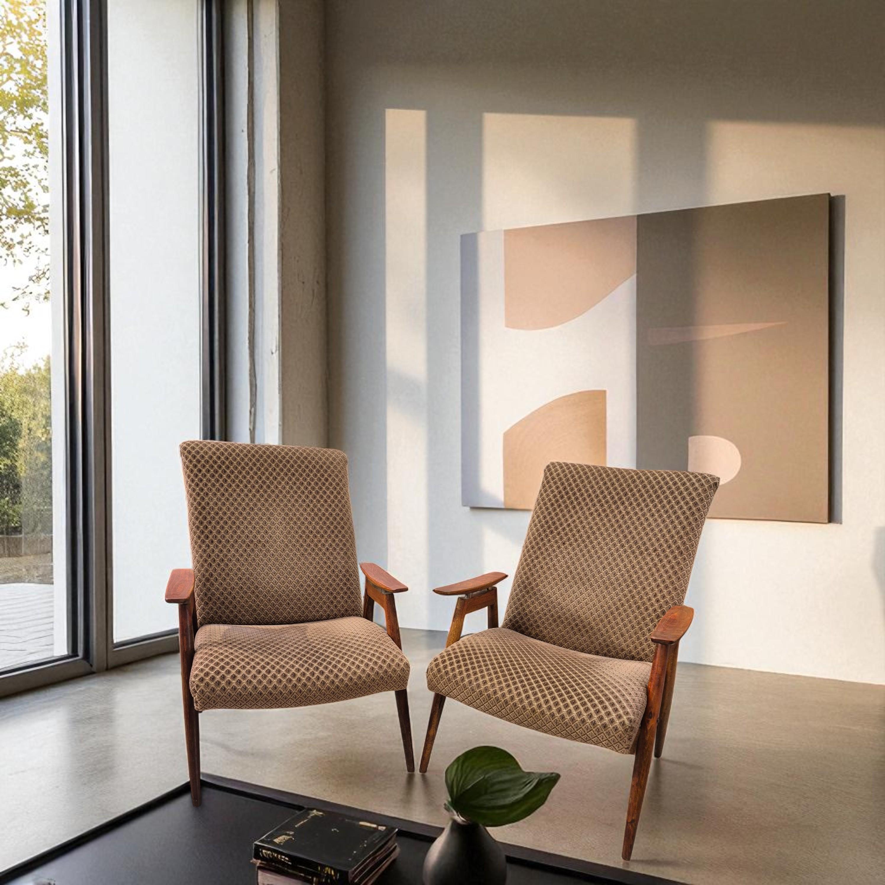 Mid-Century Modern Pair of Mid-Century Lounge velvet-upholstered armchairs, 20th Century For Sale