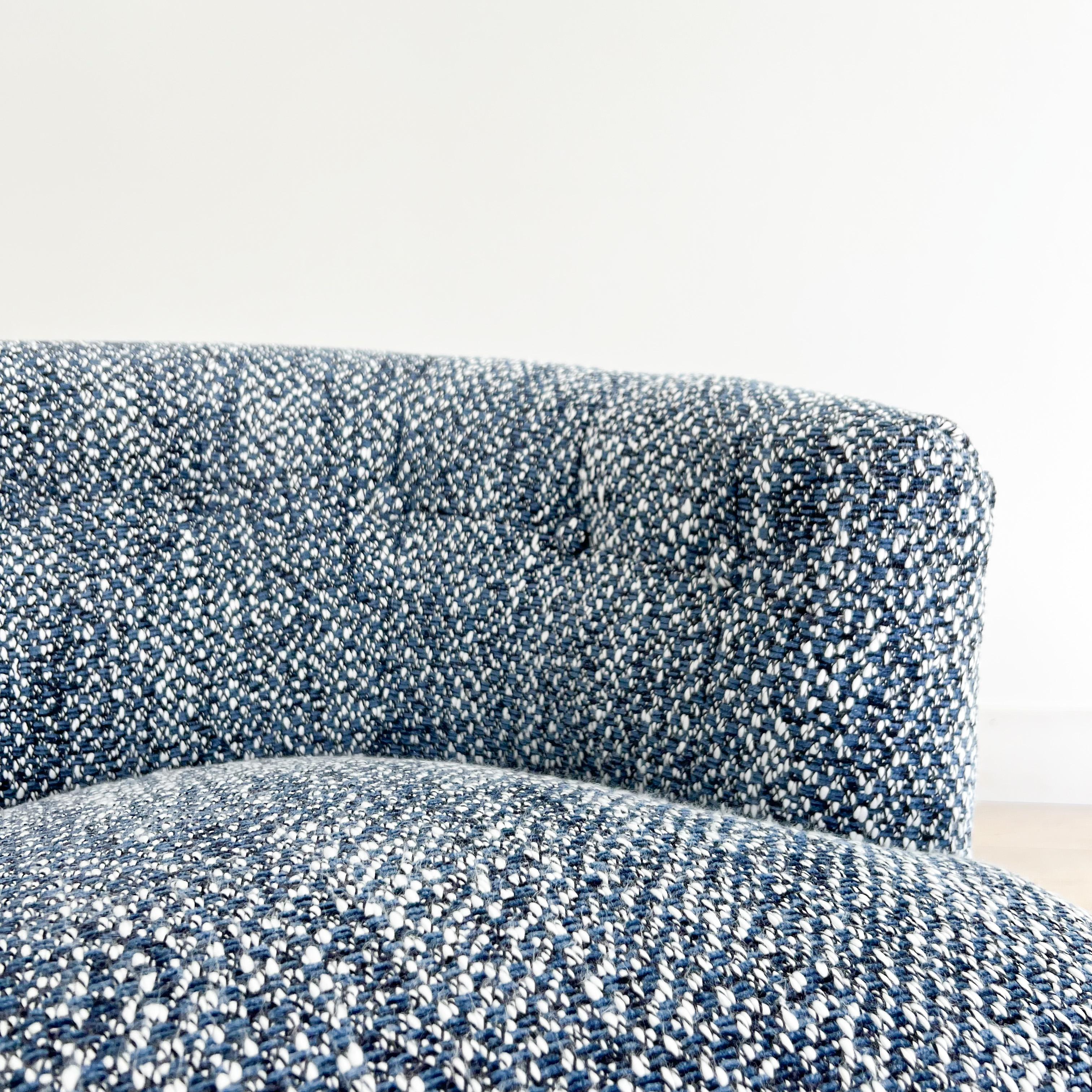 Pair of Mid-Century Low Back Swivel Chairs w/ New Blue Tweed Upholstery 2