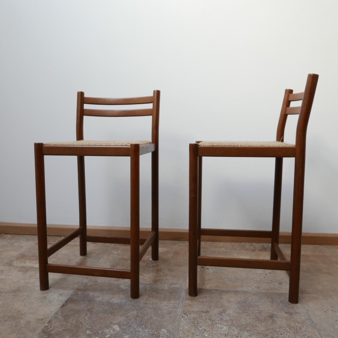 Mid-Century Modern Pair of Midcentury Low Rush Bar Stools