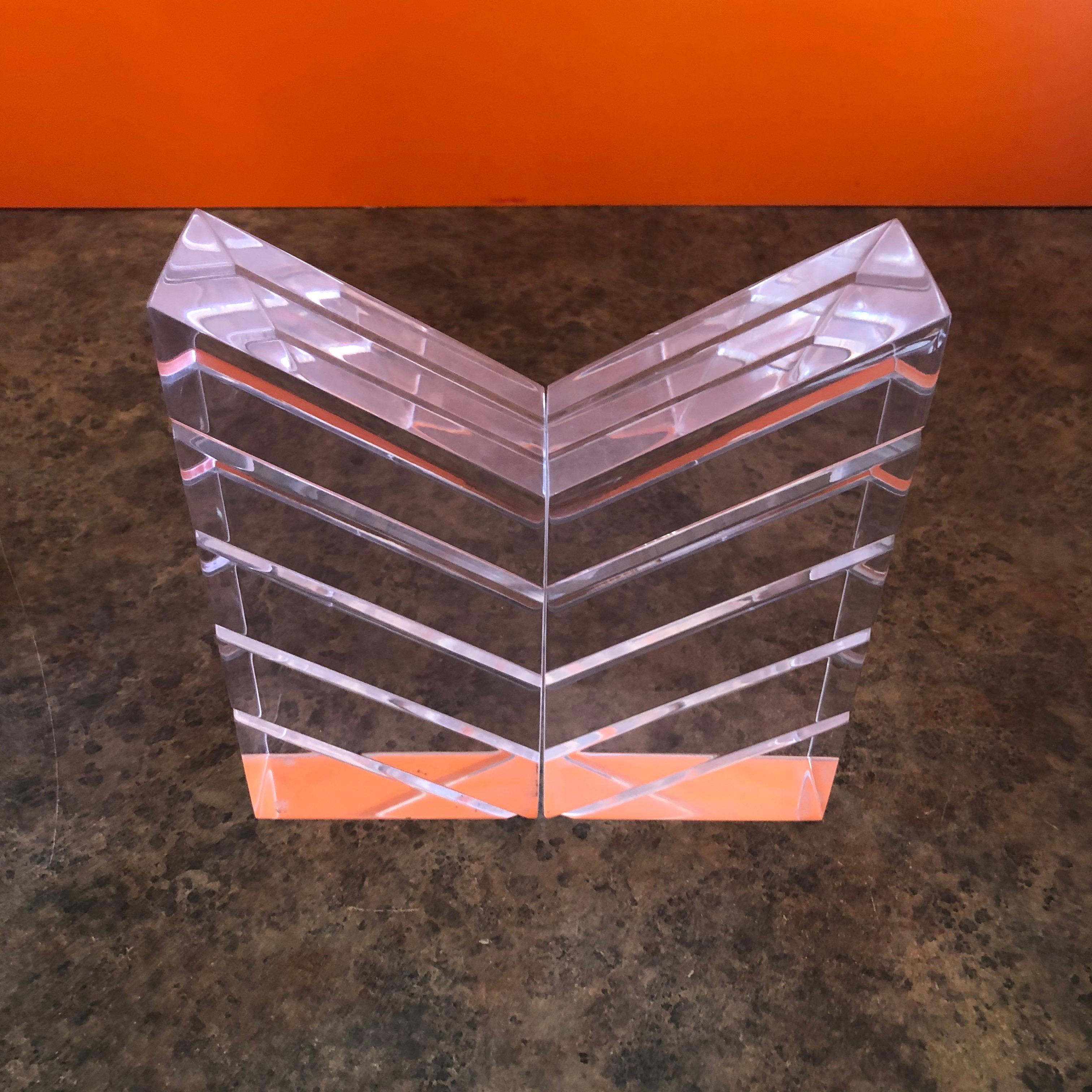 American Pair of Midcentury Lucite Bookends by Herb Ritts for Astrolite For Sale