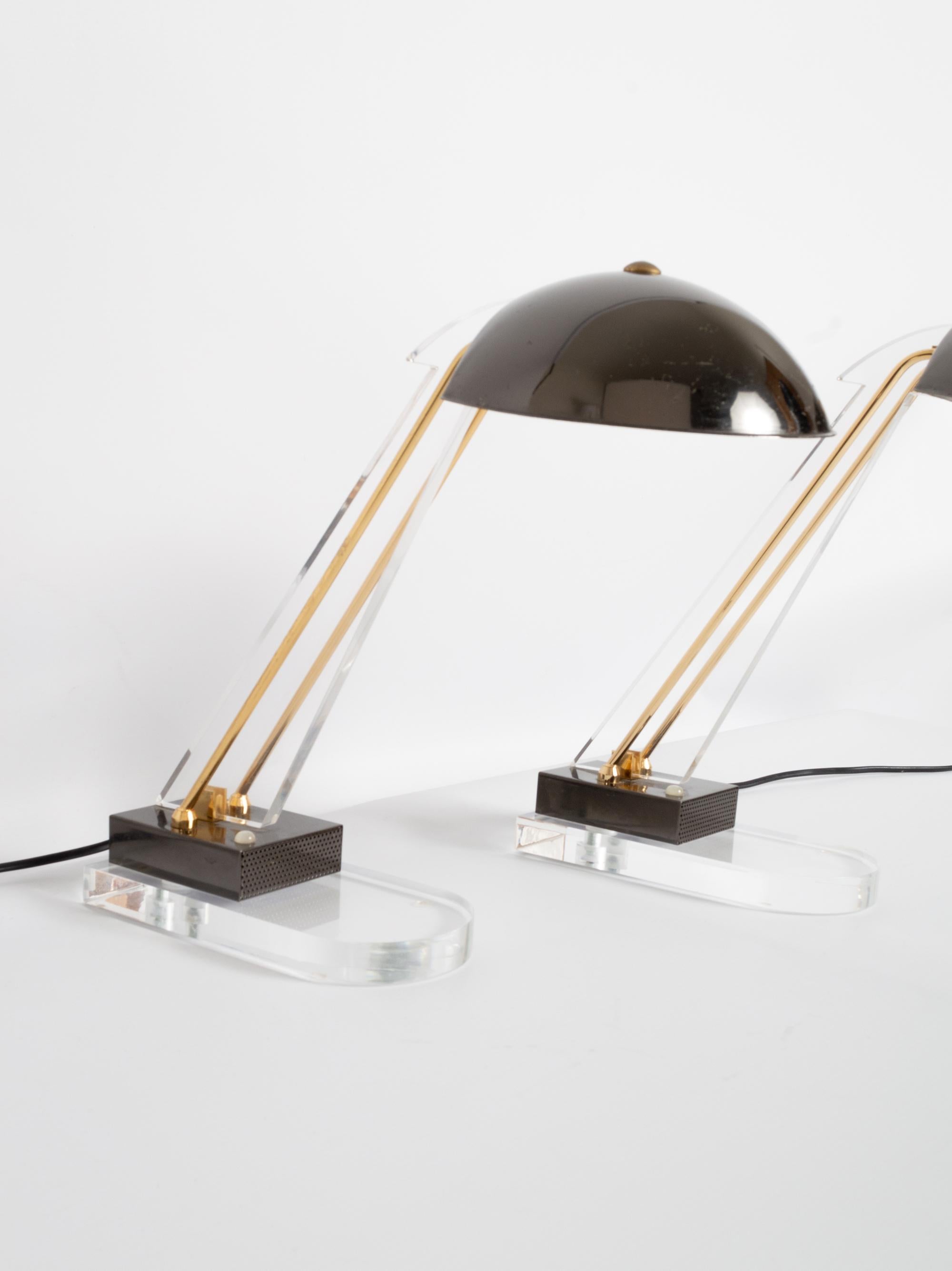 Italian Pair of Midcentury Lucite Desk Lamps by Angelo Lelii for Arredoluce, Italy, 1950