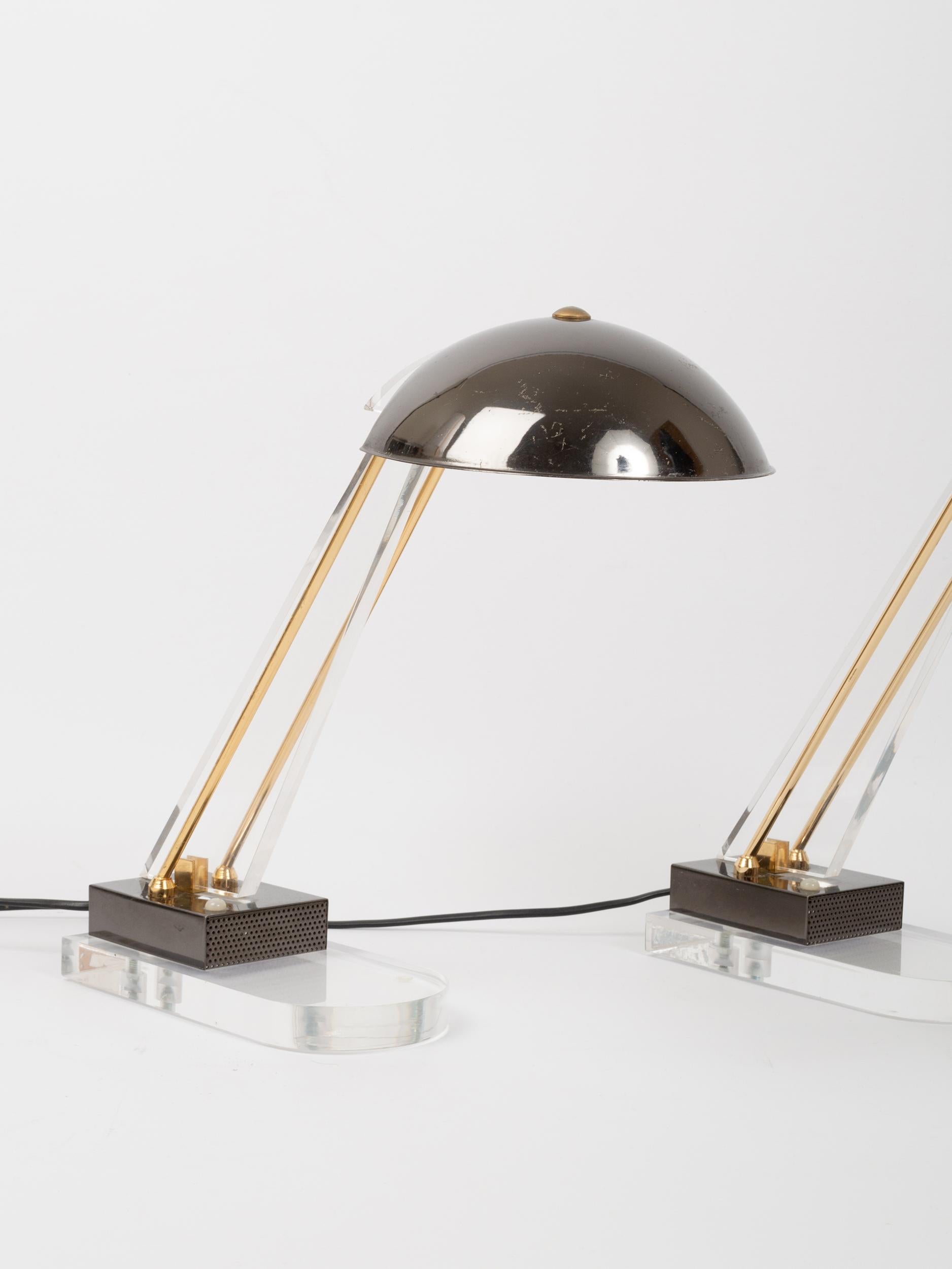 Mid-20th Century Pair of Midcentury Lucite Desk Lamps by Angelo Lelii for Arredoluce, Italy, 1950