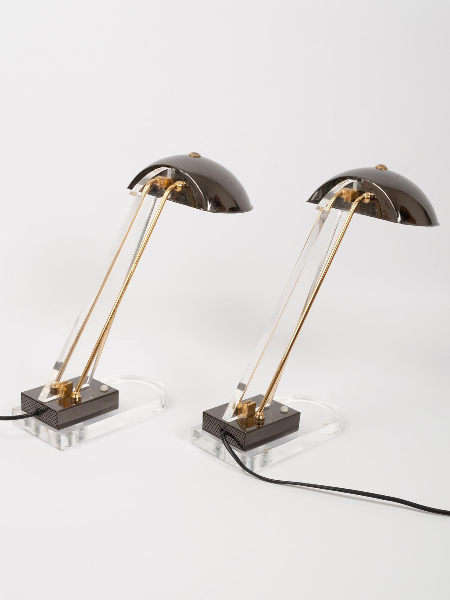 Pair of Midcentury Lucite Desk Lamps by Angelo Lelii for Arredoluce, Italy, 1950 1