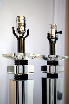 Mid-Century Modern Lucite Table Lamps, Chrome Base, China, 1970s Pair