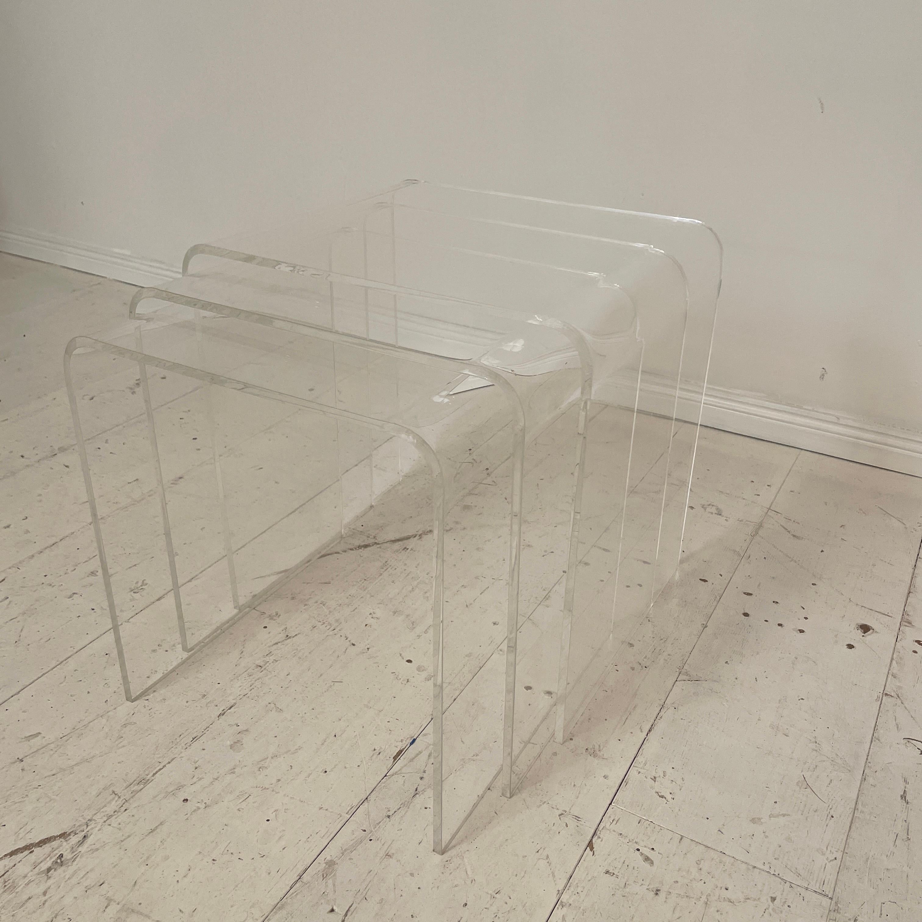 Pair of Mid Century Lucite Waterfall Nesting Tables/Stacking Tables, 1970s 5