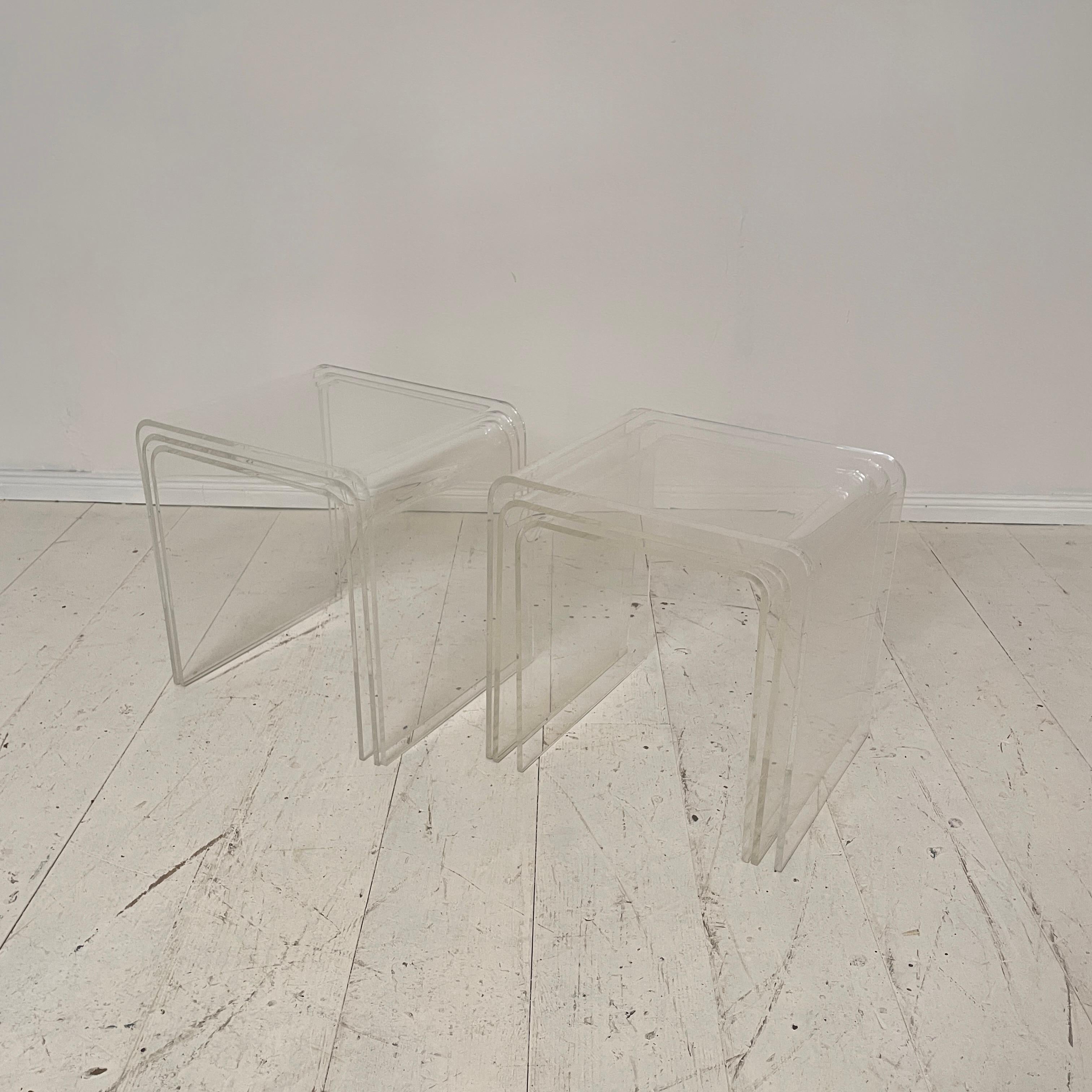 Pair of Mid Century Lucite Waterfall Nesting Tables/Stacking Tables, 1970s 12