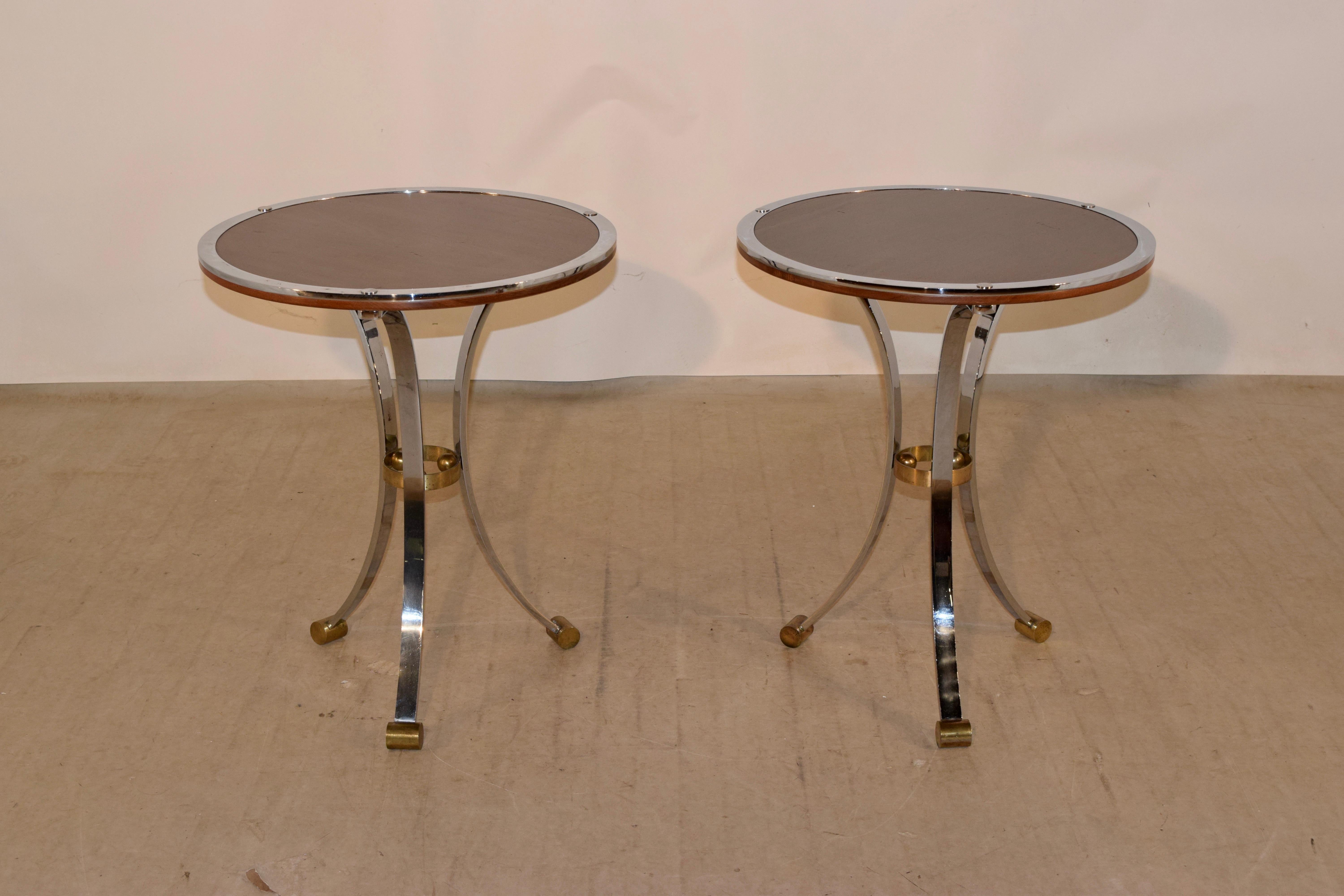 Mid-Century Modern Pair of Midcentury Mahogany and Chrome Side Tables