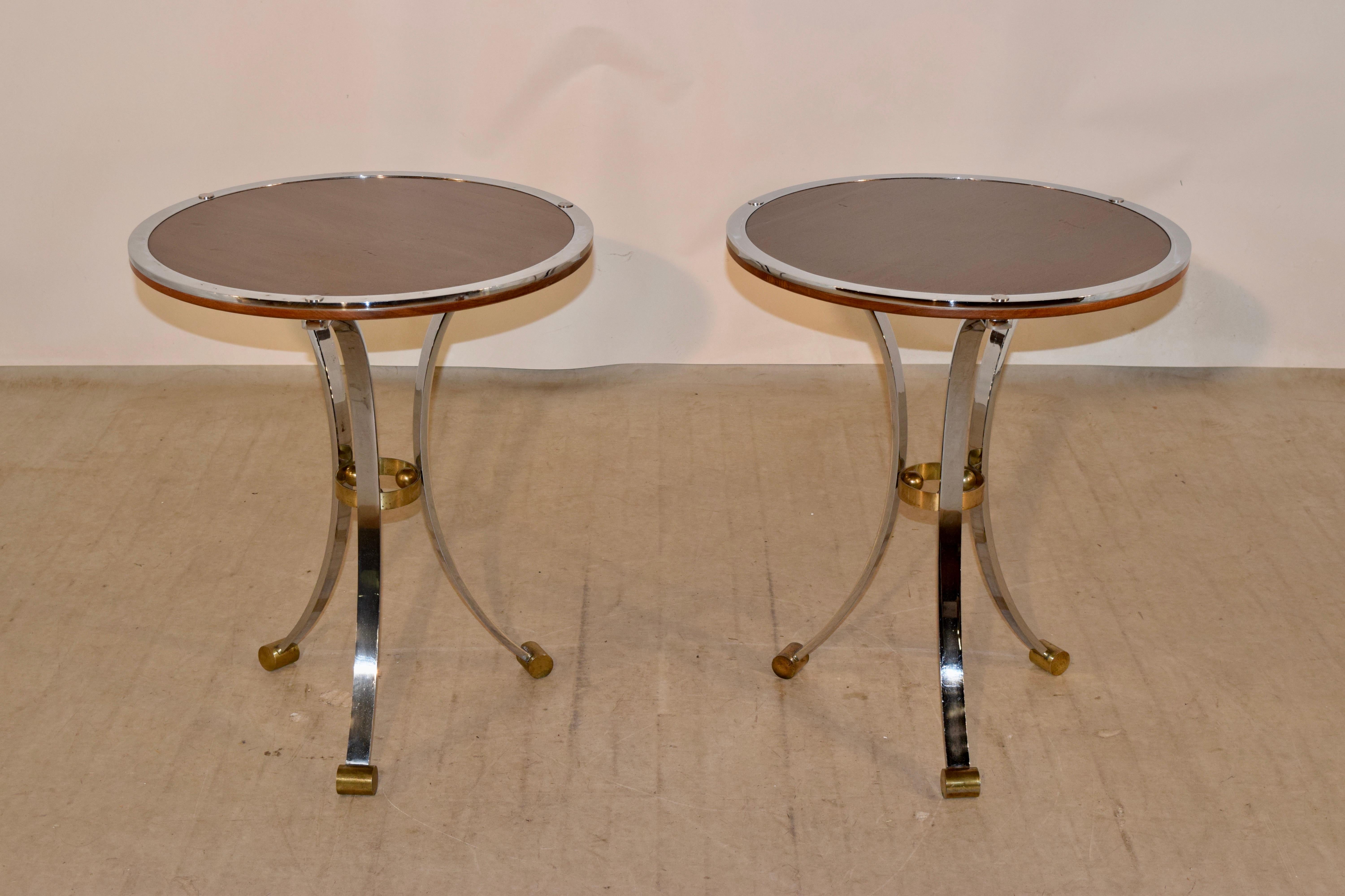 Pair of Midcentury Mahogany and Chrome Side Tables In Good Condition In High Point, NC