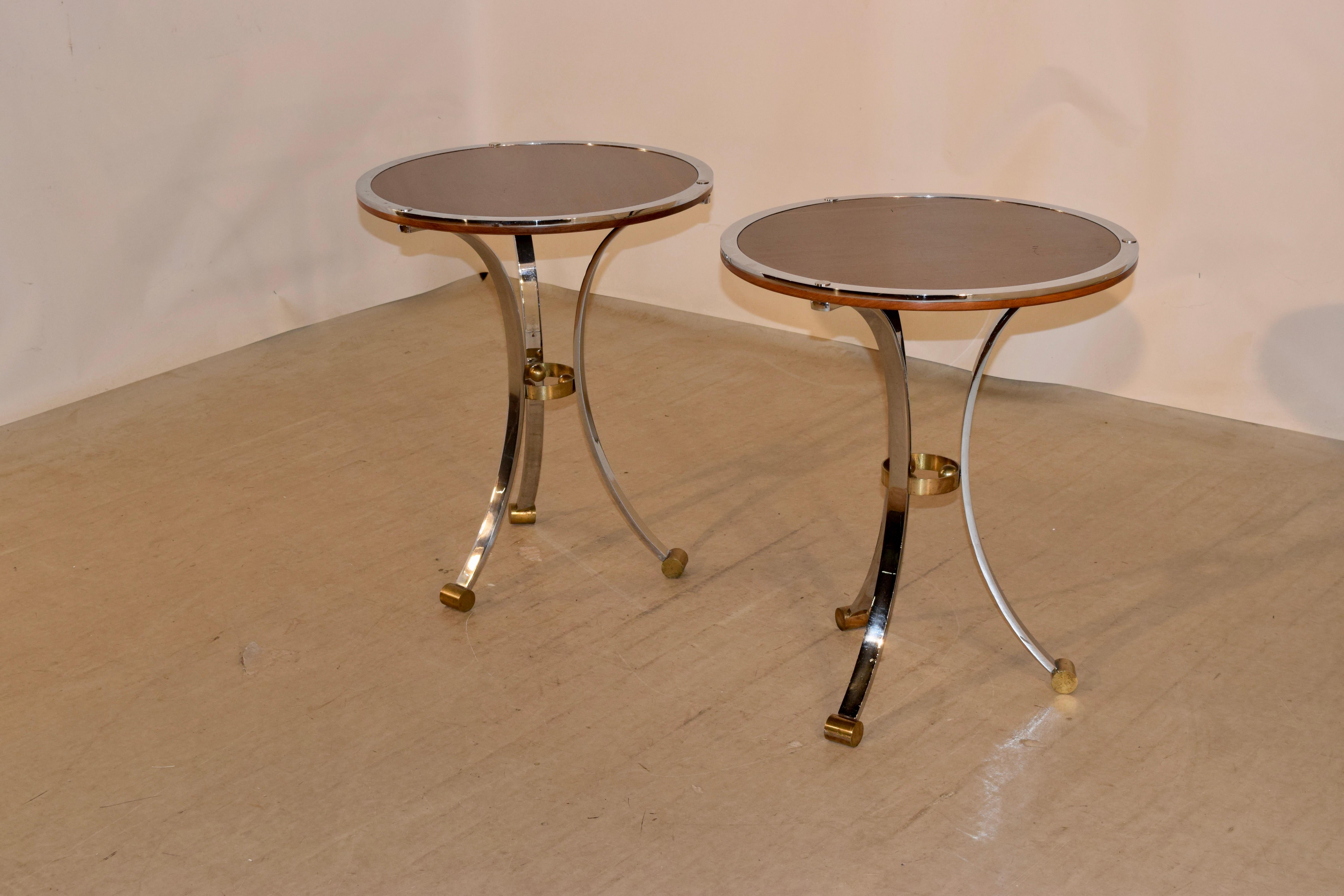 20th Century Pair of Midcentury Mahogany and Chrome Side Tables