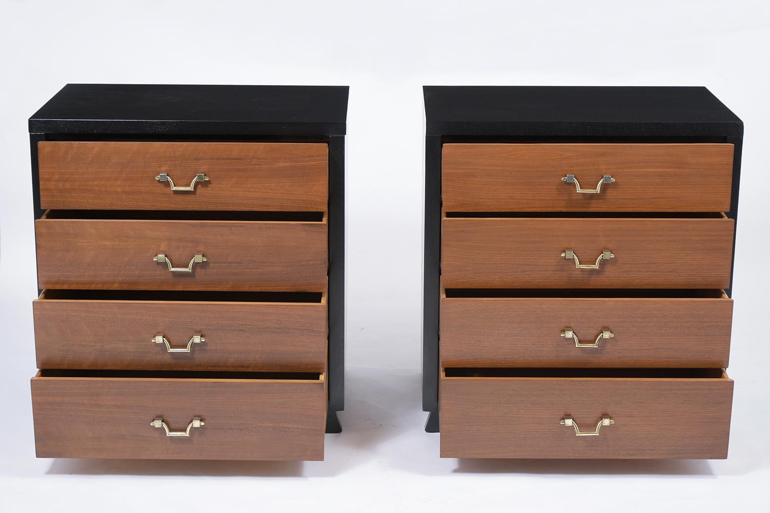 Carved Pair of Mid-Century Mahogany Chest of Drawers