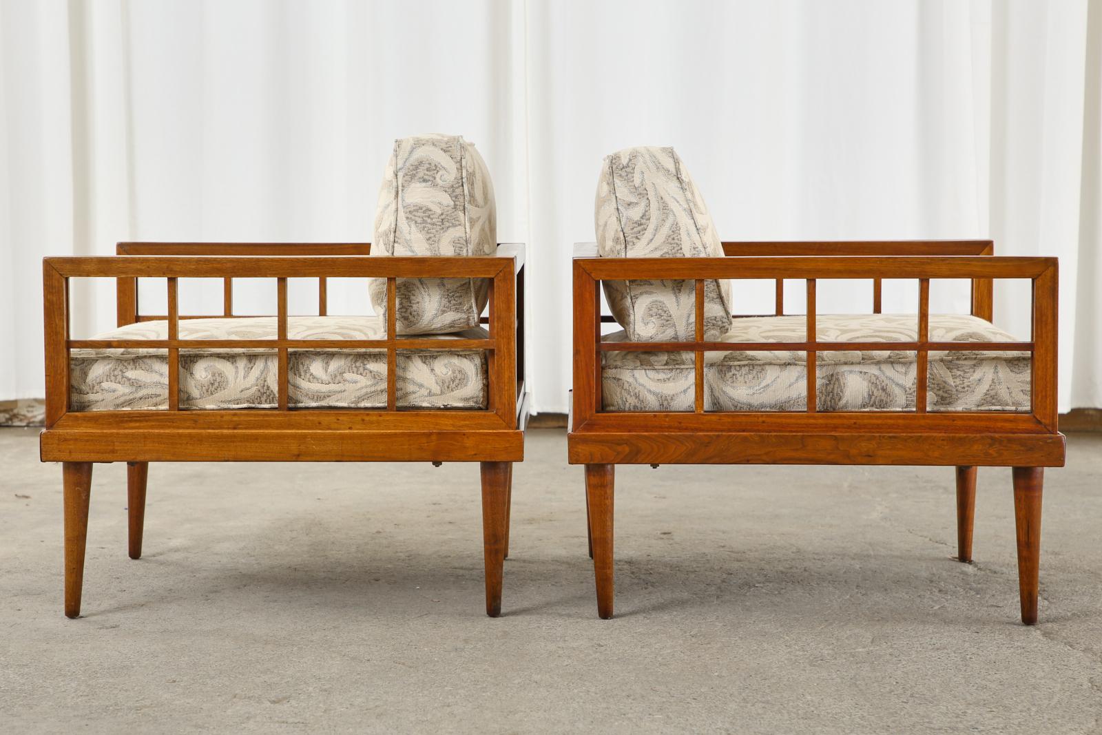 American Pair of Mid-Century Mahogany Cube Chairs by Henredon For Sale