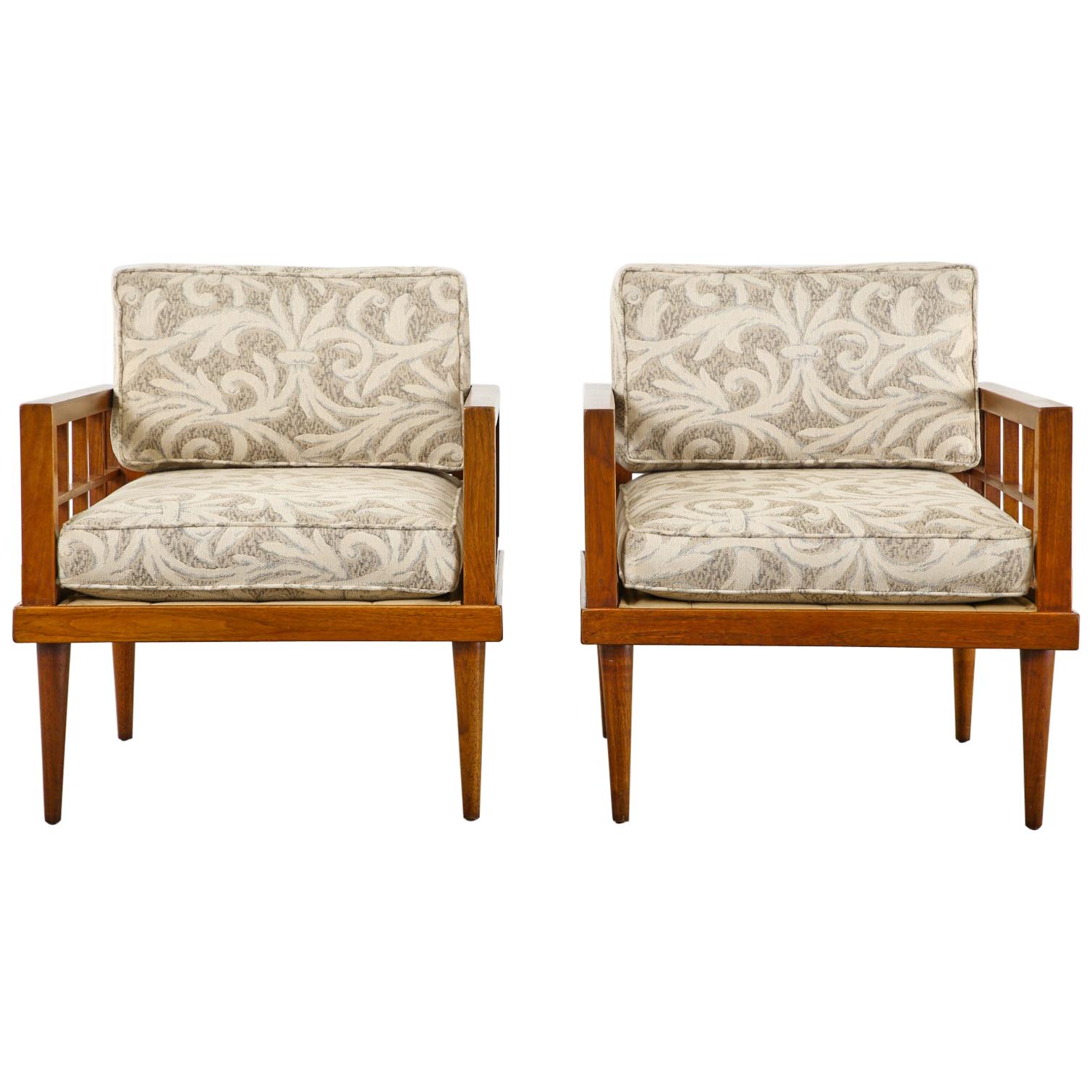 Pair of Mid-Century Mahogany Cube Chairs by Henredon