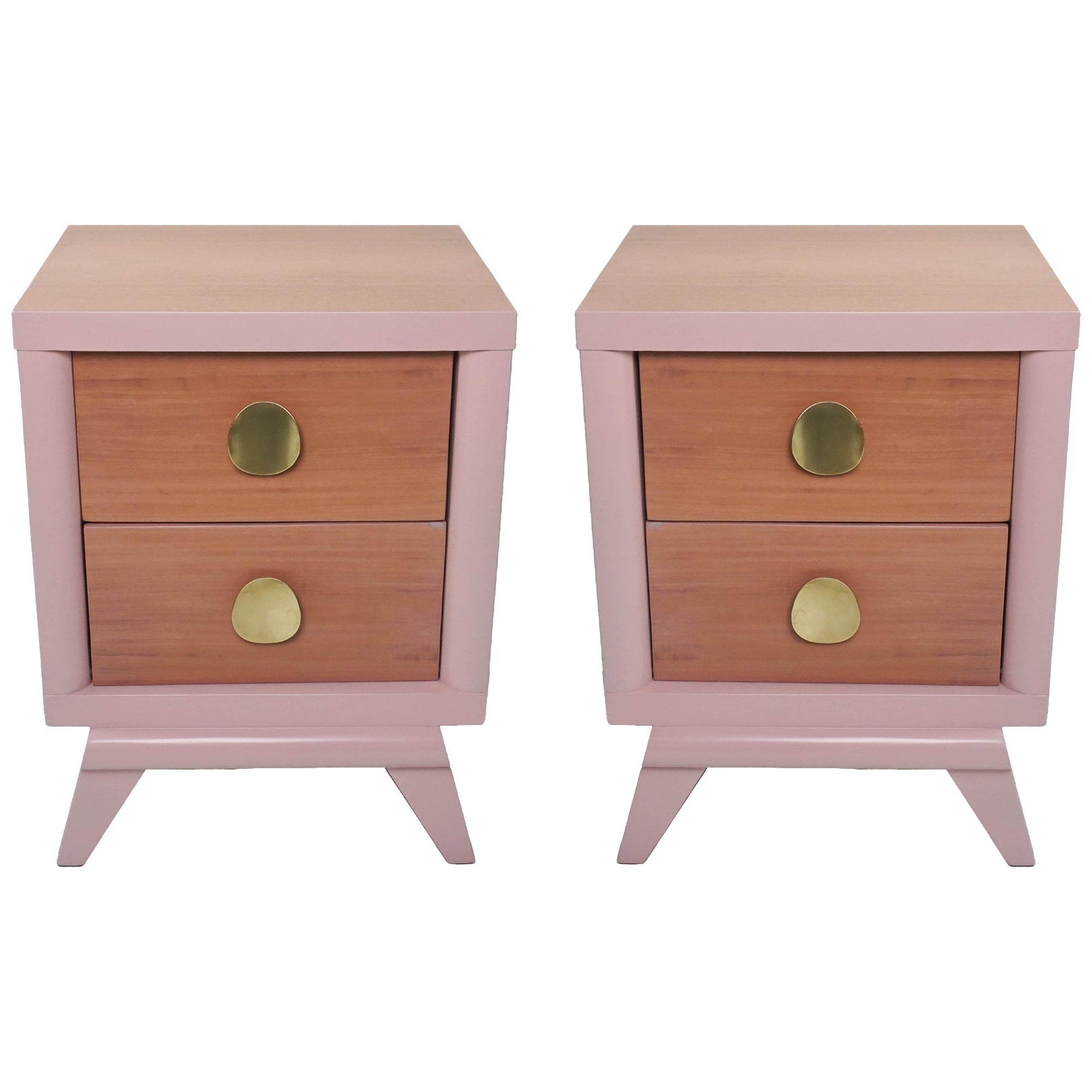 Pair of Mid-Century Mahogany End Tables in Dusty Pink