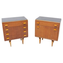 Pair of Mid Century Mahogany Night Stands, Chest of Drawers, Frantisek Mezulanik