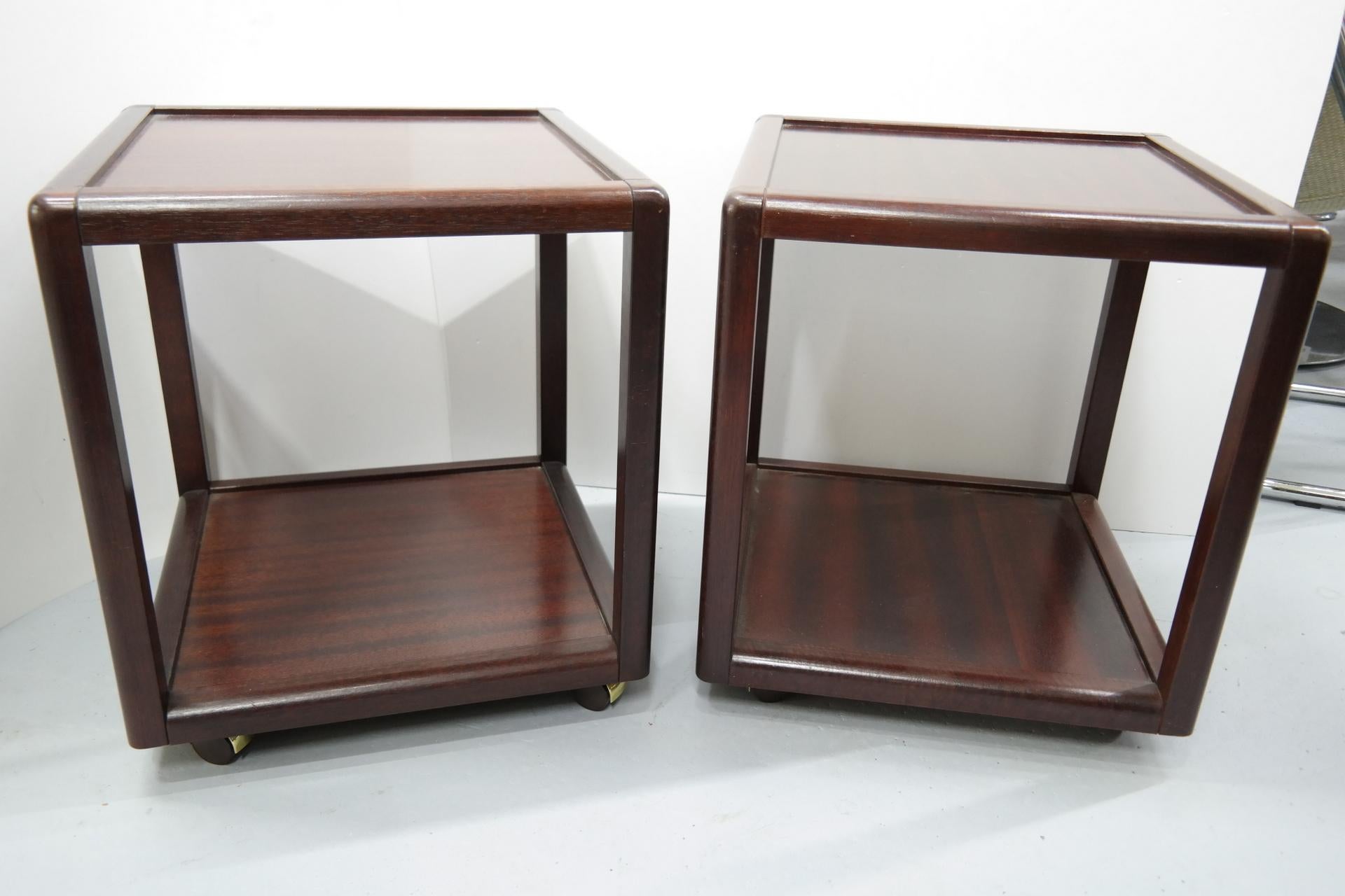 Pair of midcentury mahogany side tables.