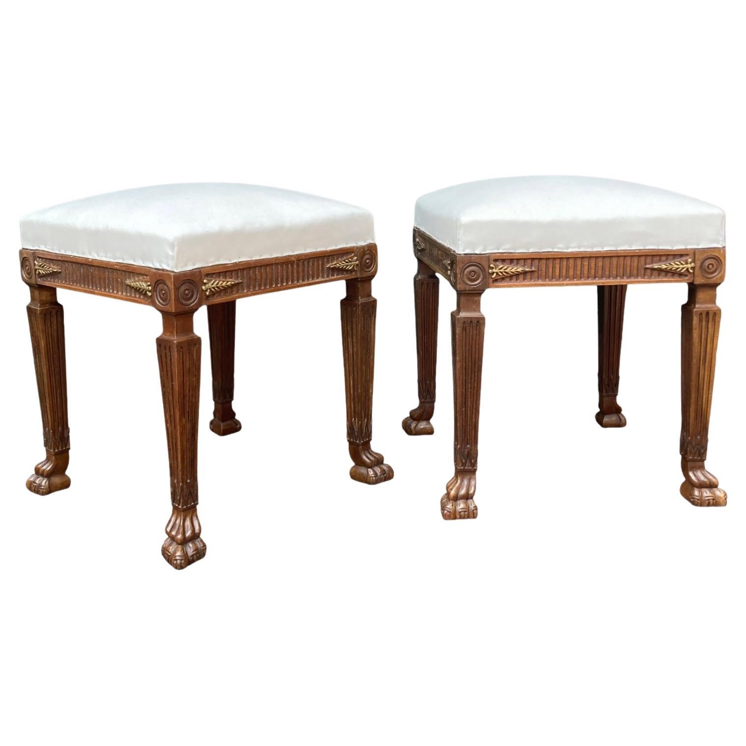 Pair of Midcentury Mahogany Stools For Sale