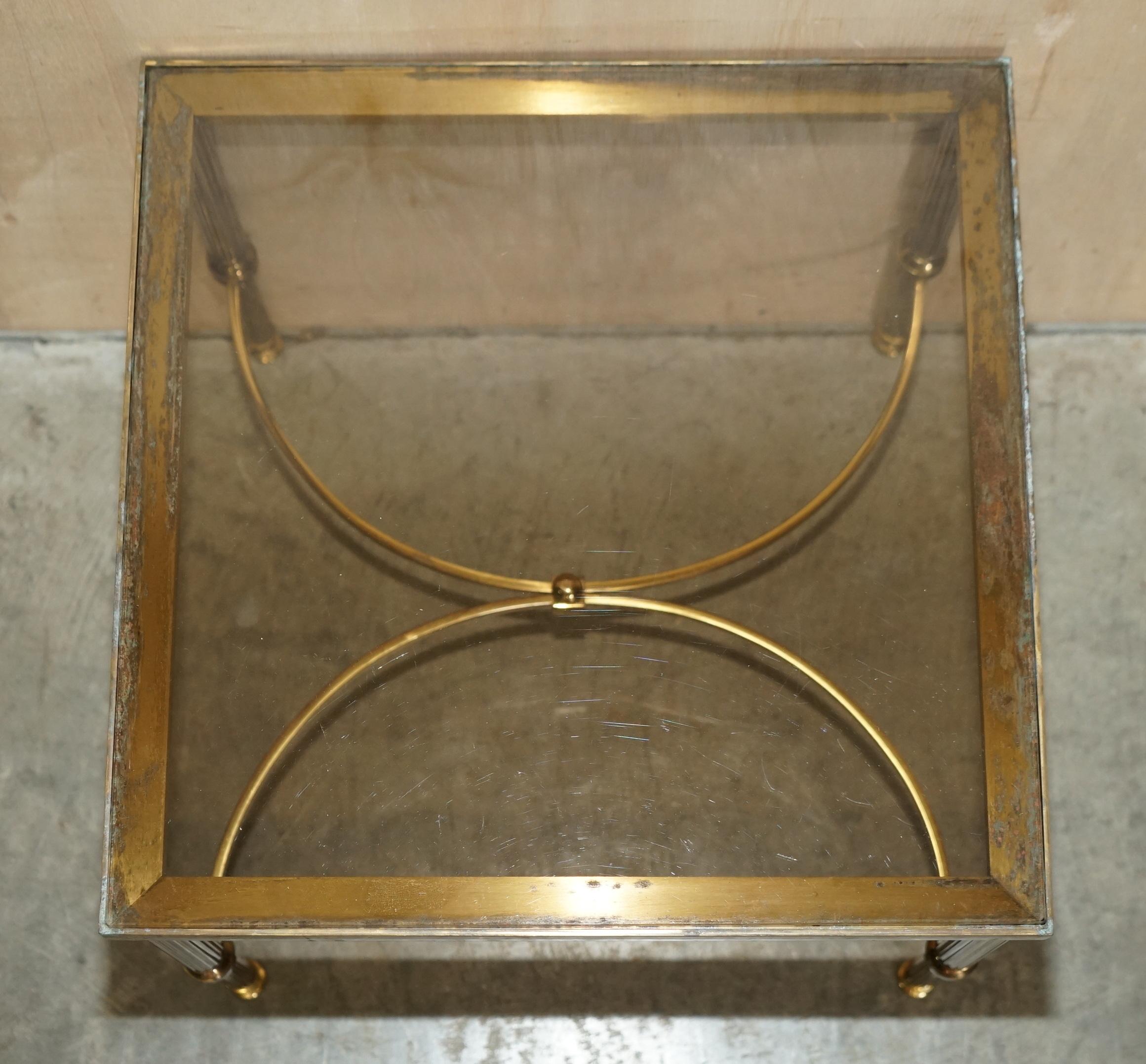 Pair of Mid-Century Maison Jansen Paris Circa 1950's Glass Brass Side End Tables For Sale 6