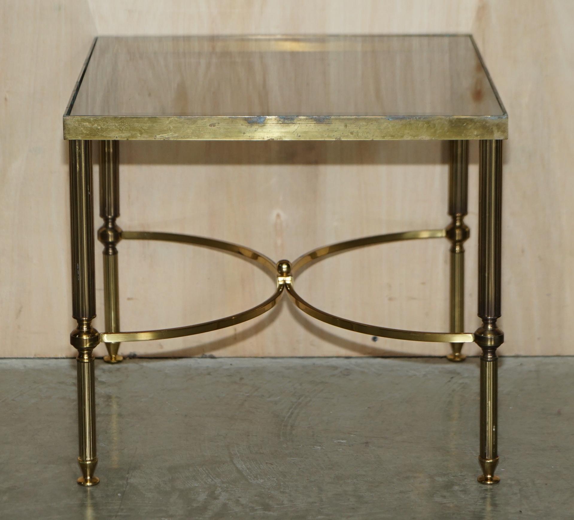 Pair of Mid-Century Maison Jansen Paris Circa 1950's Glass Brass Side End Tables For Sale 7