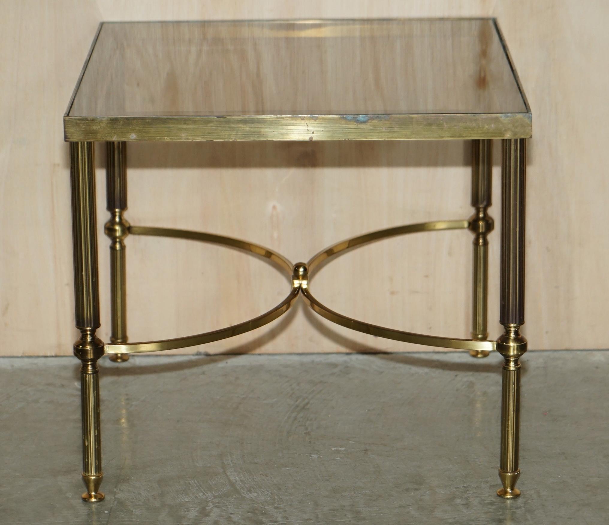 Pair of Mid-Century Maison Jansen Paris Circa 1950's Glass Brass Side End Tables For Sale 9